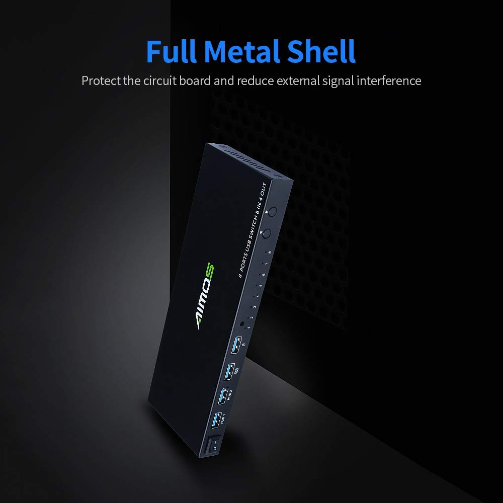 8-Port USB 2.0 Sharing Switch Box - 4 Input 8 Output USB Hub for Keyboard, Mouse, Printer & Flash Drive | Multi-Computer Peripheral Sharing Solution for Office & Home Workspace