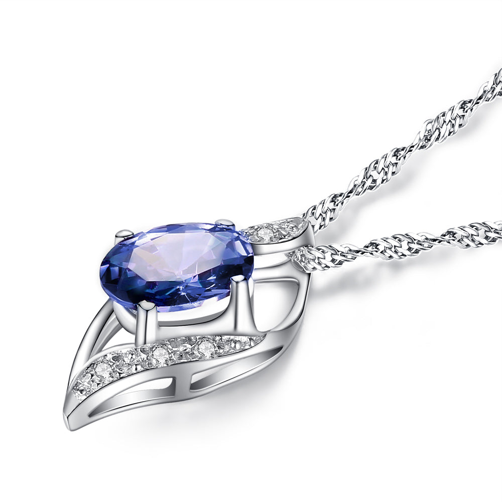 Elegant MABELLA Sterling Silver Birthstone Oval Cut Leaves Pendant Necklace - Perfect Birthday Gift for Women, Mothers, Wives | Ideal for Anniversaries, Valentine's Day & Special Occasions