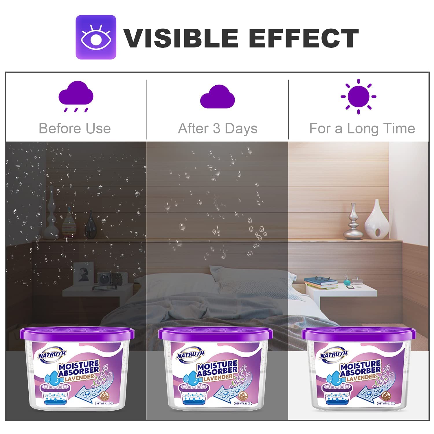 NATRUTH Moisture Absorbers 10.5OZ (6-Pack) - Lavender Scented Portable Dehumidifier for Closet, Bathroom & Boat | Odor Eliminator & Air Cleaner | Ideal for Small Spaces, Storage & Travel