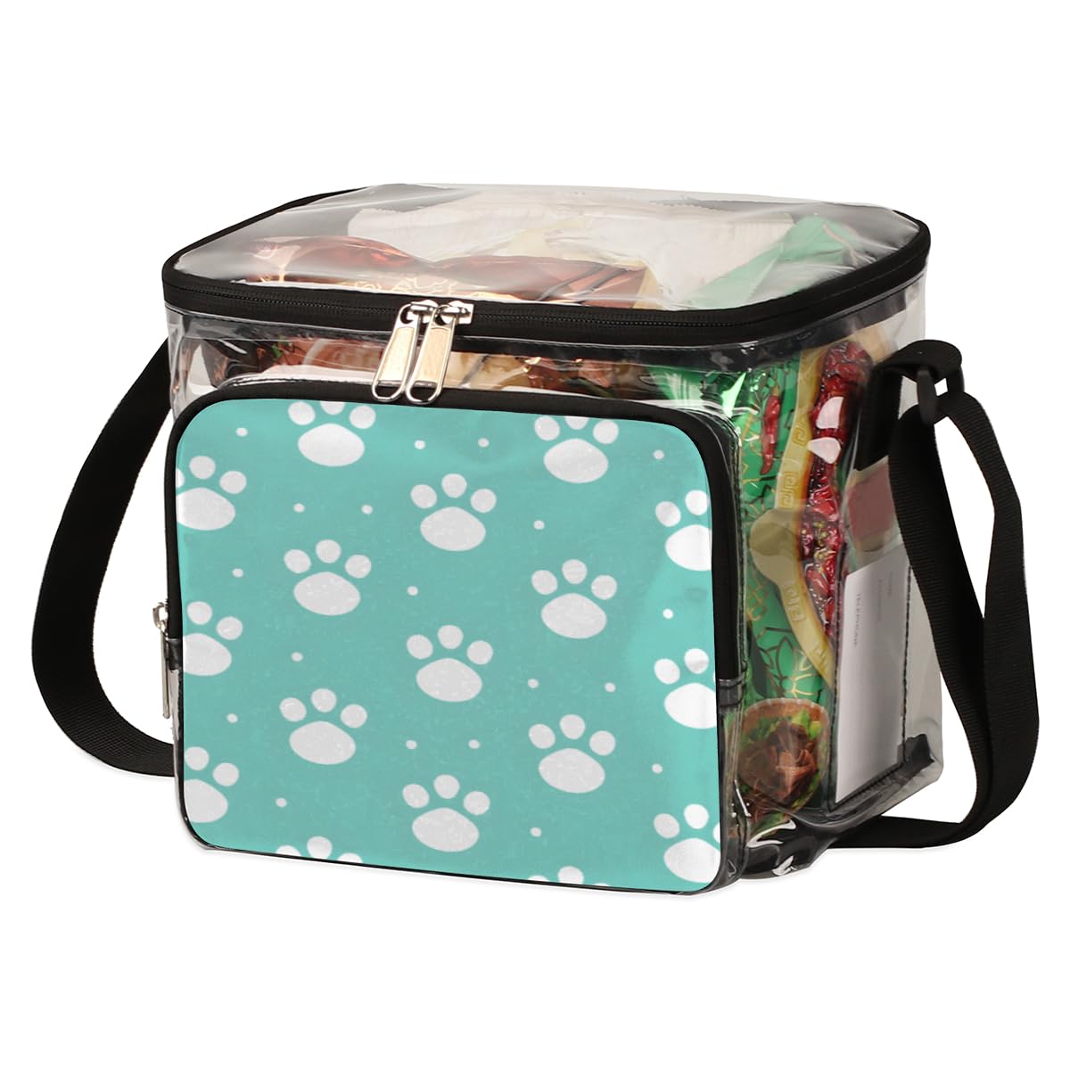 Cute White Paw Print Clear Tote Bag with Handles - Transparent Crossbody Shoulder Bag for Lunch, Outdoor, Travel, Picnic, Concerts & Sports Events | Stadium Approved Multipurpose Purse for Women & Girls