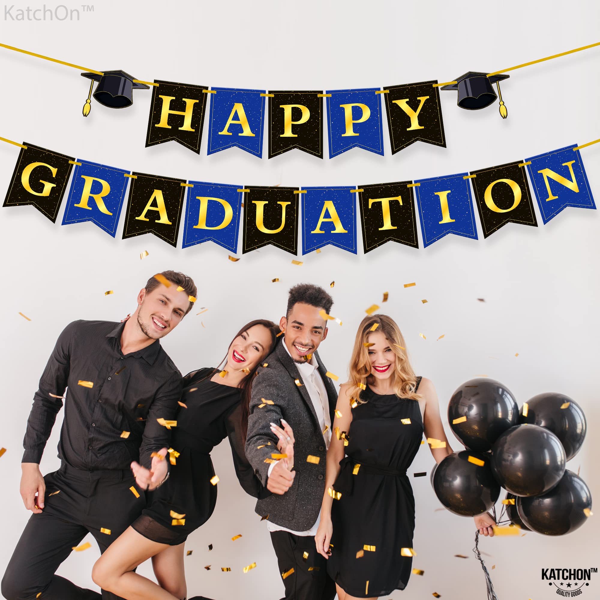 KatchOn 10ft Happy Graduation Banner 2025 - No DIY, Ready to Hang | Blue Graduation Decor for Class of 2025 | Graduation Party Sign & Wall Decoration | Perfect for Graduation Ceremonies, Parties & Photo Backdrops