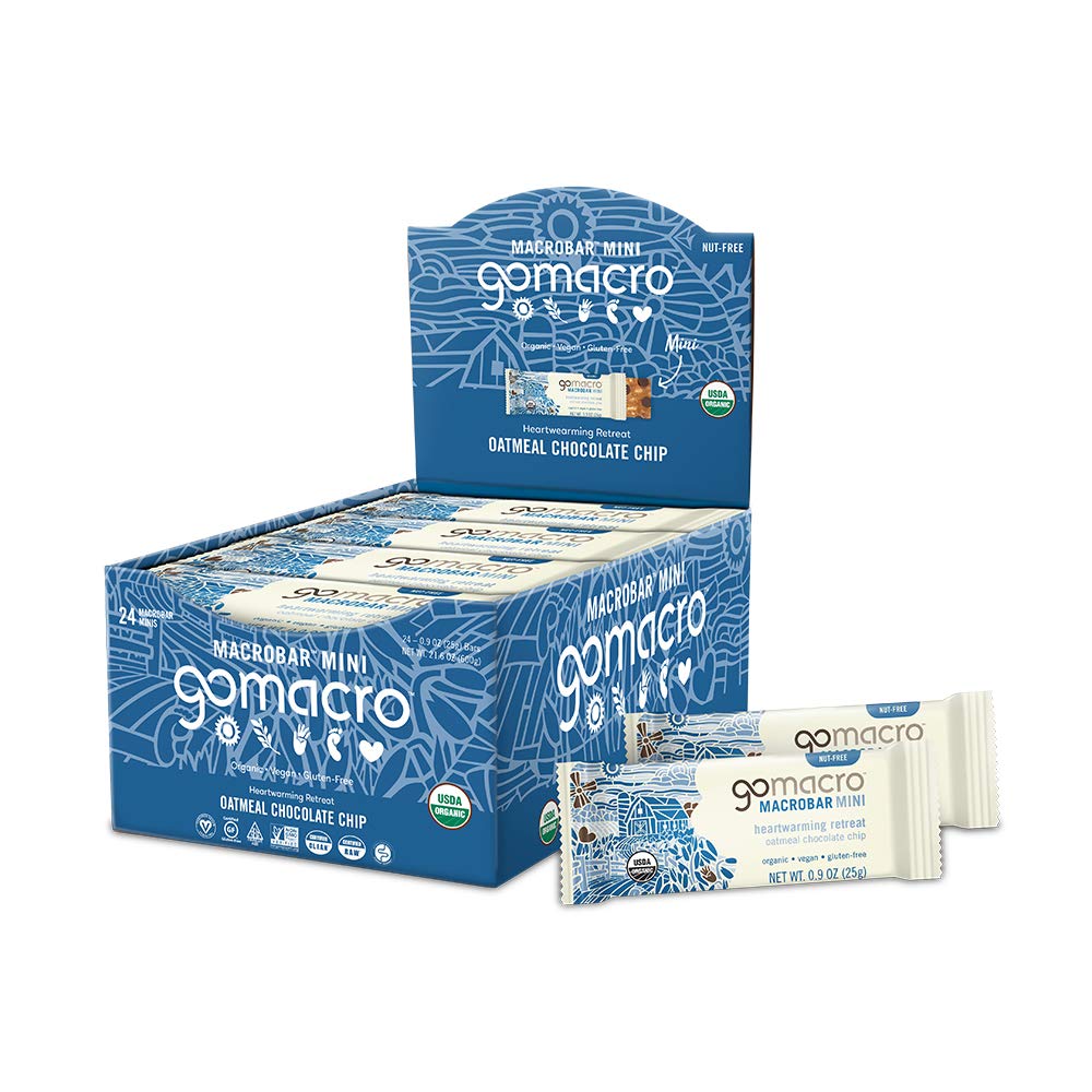 GoMacro MacroBar Mini Organic Vegan Snack Bars - Oatmeal Chocolate Chip (24 Count) | Organic Vegan Protein Bars - Peanut Butter Chocolate Chip (12 Count) | Healthy Plant-Based Snacks for Hiking, Workouts & On-The-Go Energy