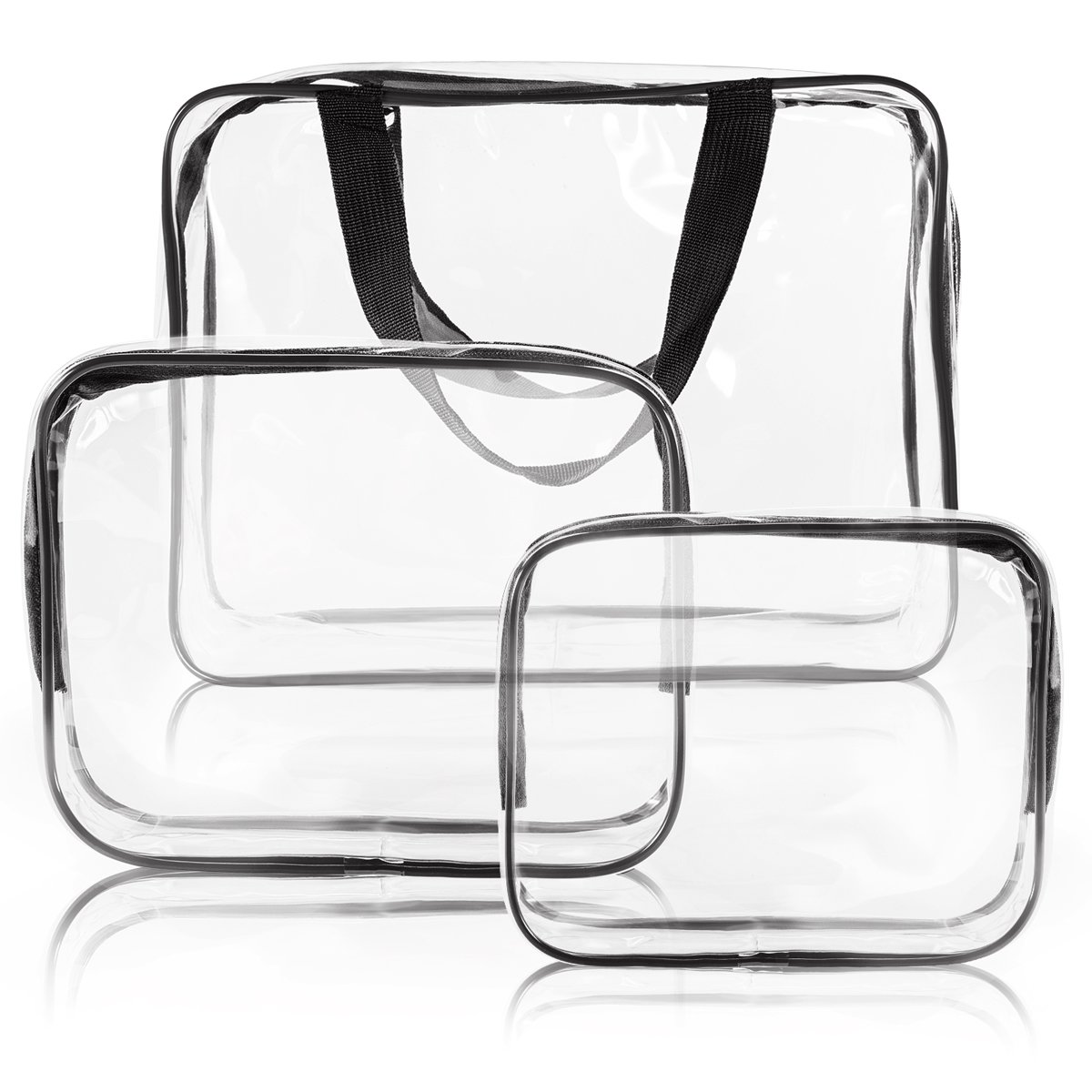 3Pcs Clear PVC Travel Toiletry Bag Set for Women & Men - Waterproof Cosmetic Organizer with Zipper & Handle Straps - TSA Approved Makeup Pouch for Carry-On Luggage, Airplane, Gym & Vacation Essentials