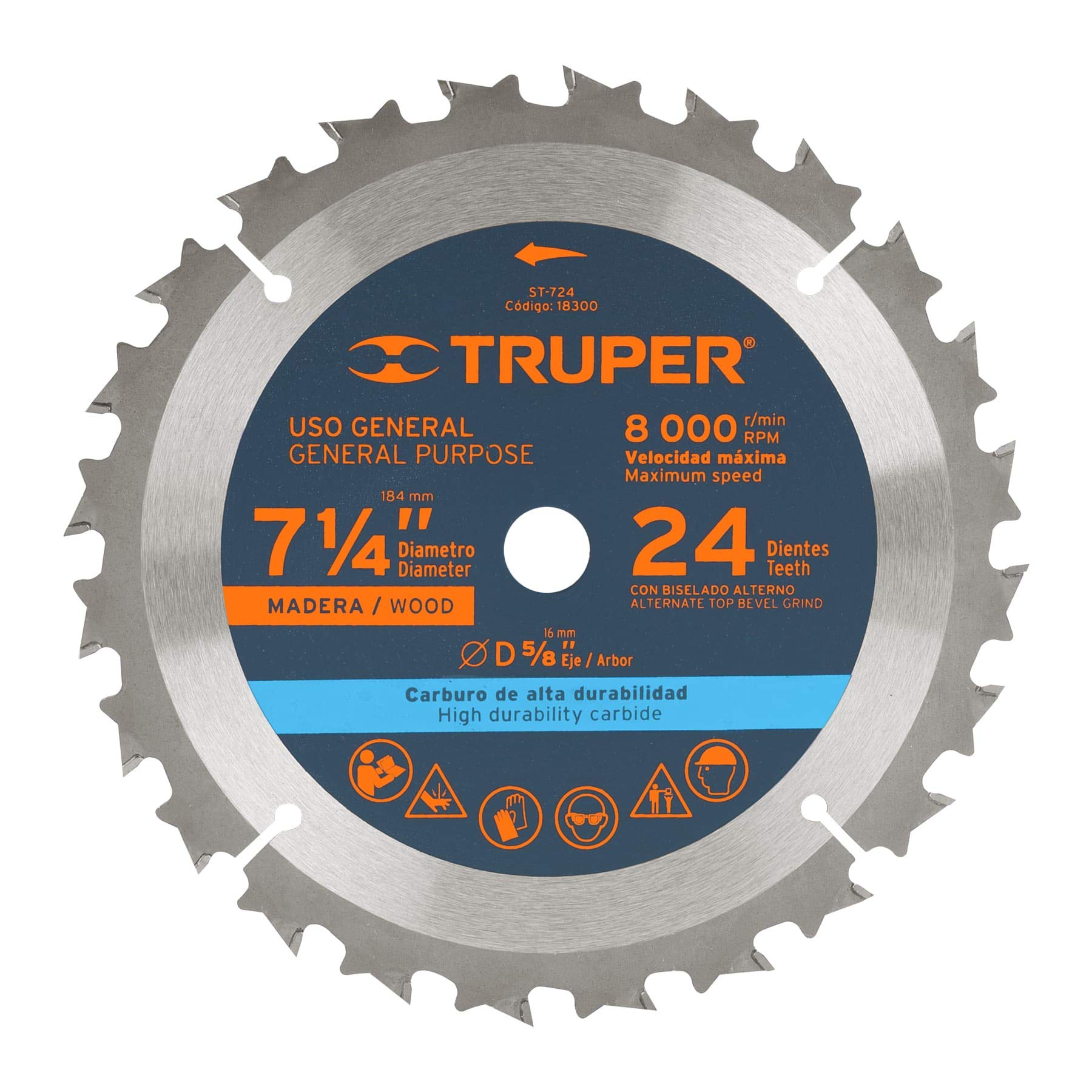 TRUPER ST-724 7 1/4 Inch Wood Cutting Saw Blades - 24 Teeth with 5/8 Inch Arbor - Perfect for DIY Projects, Woodworking, and Home Renovations