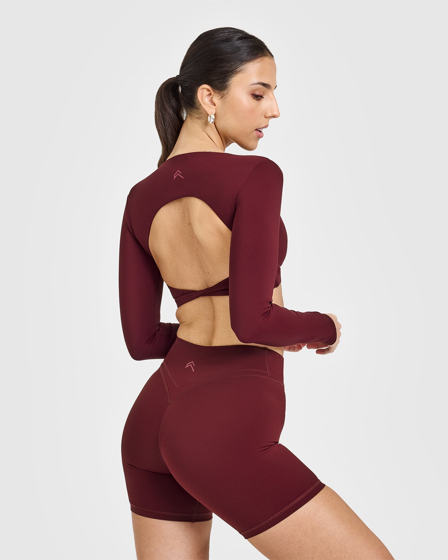 Stylish Rosewood Twist Front Long Sleeve Crop Top for Women | Trendy Fashion Top for Casual Wear, Date Night & Layering