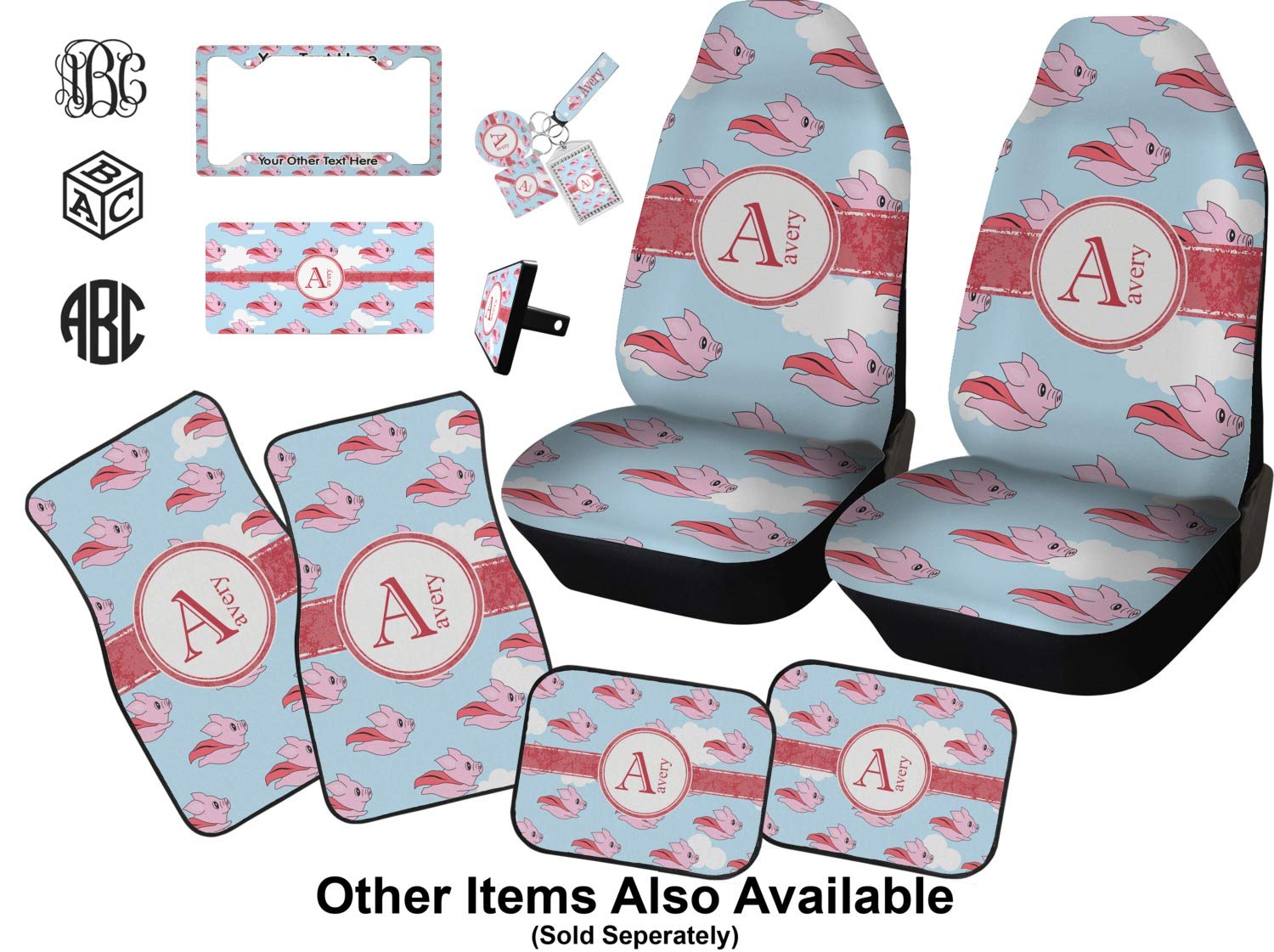 Custom Flying Pigs Car Floor Mats Set - 2 Front & 2 Rear Mats for Cars, SUVs & Trucks - Waterproof & Durable - Perfect for Gifts, Pet Lovers & Unique Car Accessories