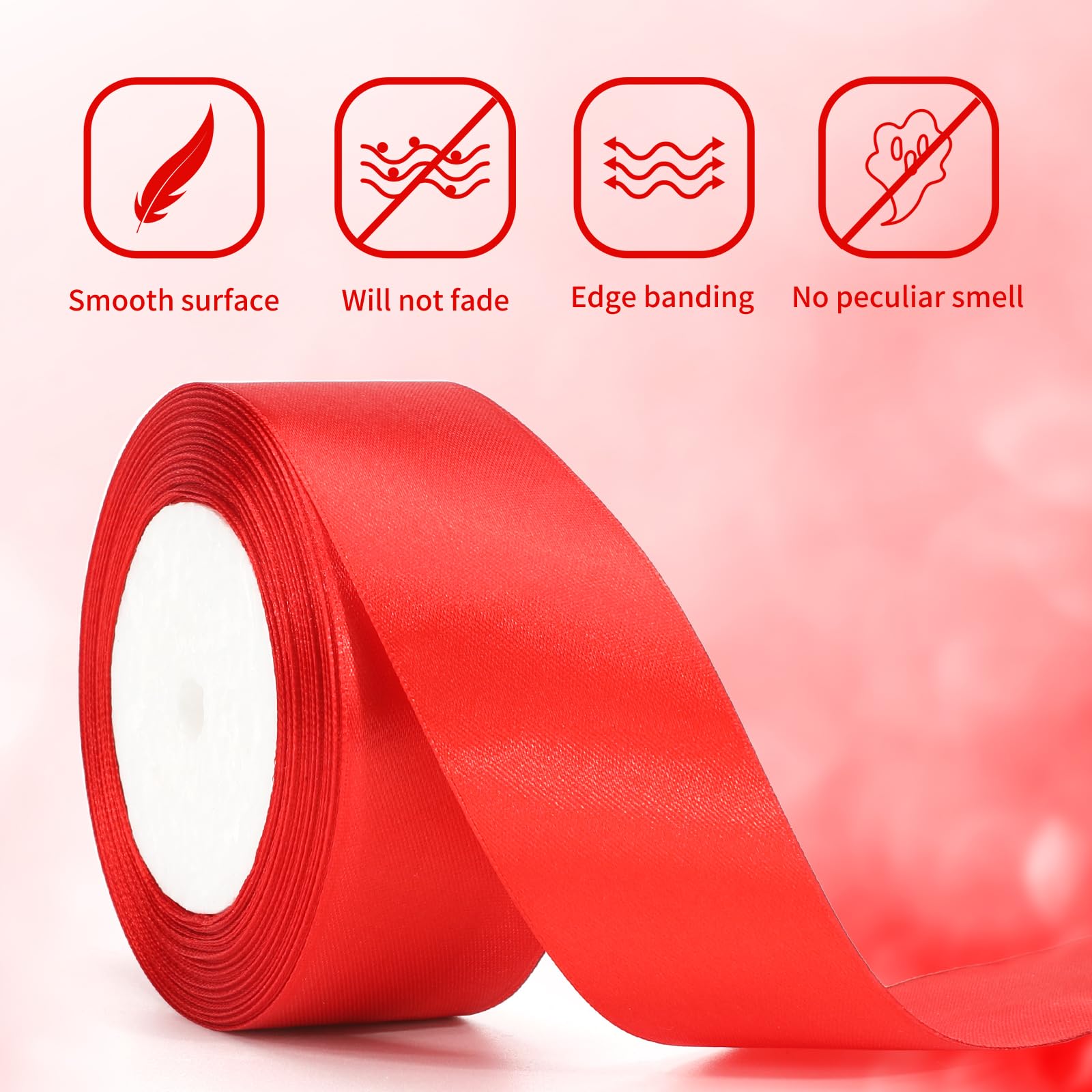 1-1/2 Inch Red Satin Ribbon - 25 Yards Thick Solid Fabric Ribbon for Gift Wrapping, Sewing, Crafts, Hair Bows & Cake Decorations - Perfect for Valentine's Day, Weddings, Christmas & DIY Projects