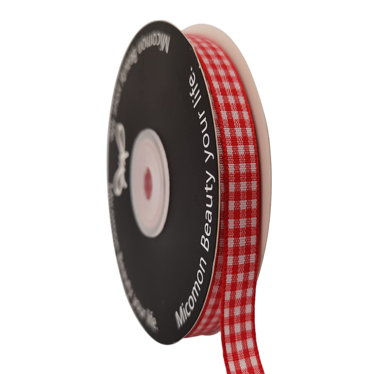 Red and White Gingham Ribbon - 3/8 Inch Wide, 25 Yards per Roll, 100% Polyester Craft Ribbon for Gift Wrapping, DIY Projects, Hair Bows, and Party Decorations