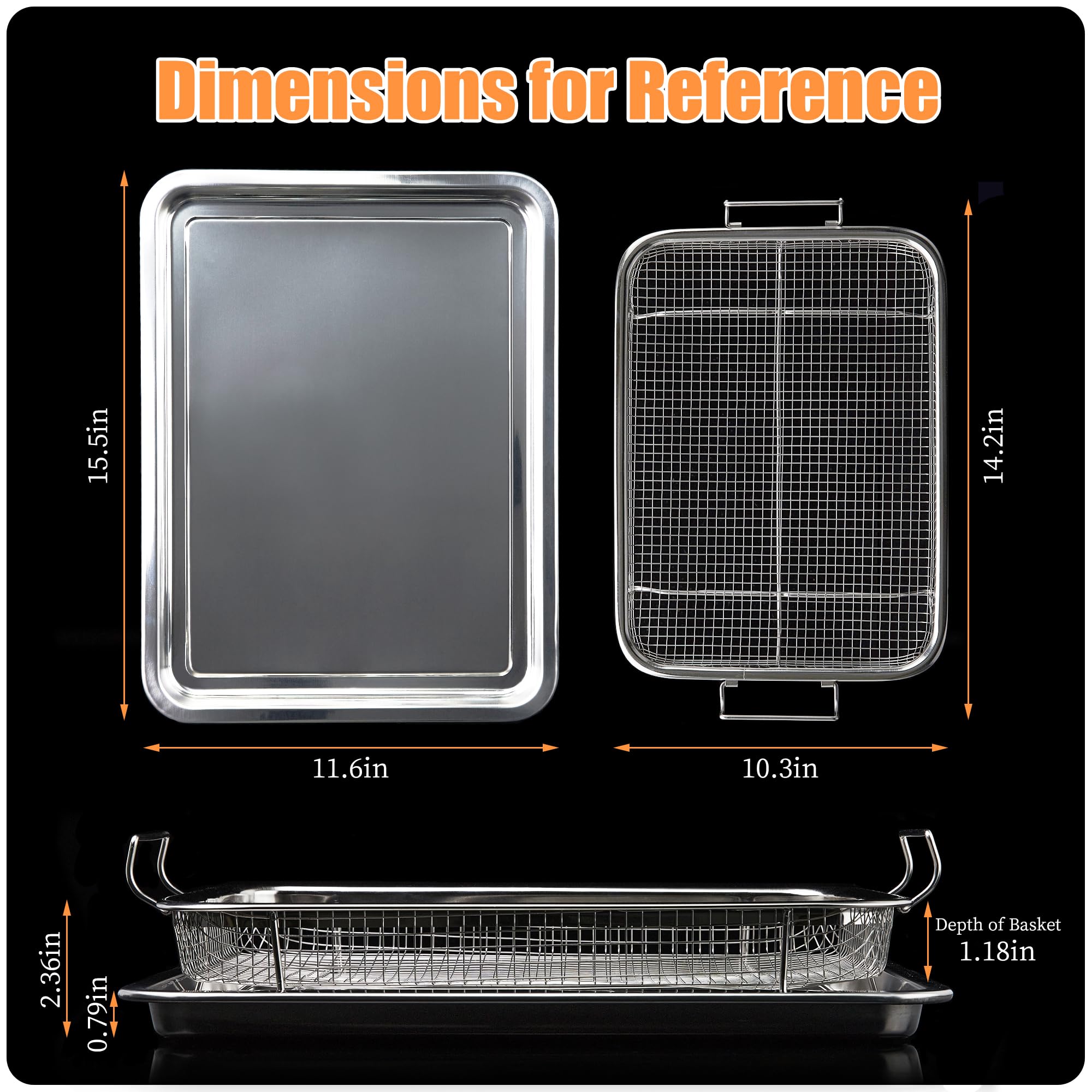 Eyourlife Stainless Steel Air Fryer Basket & Tray - 11.6