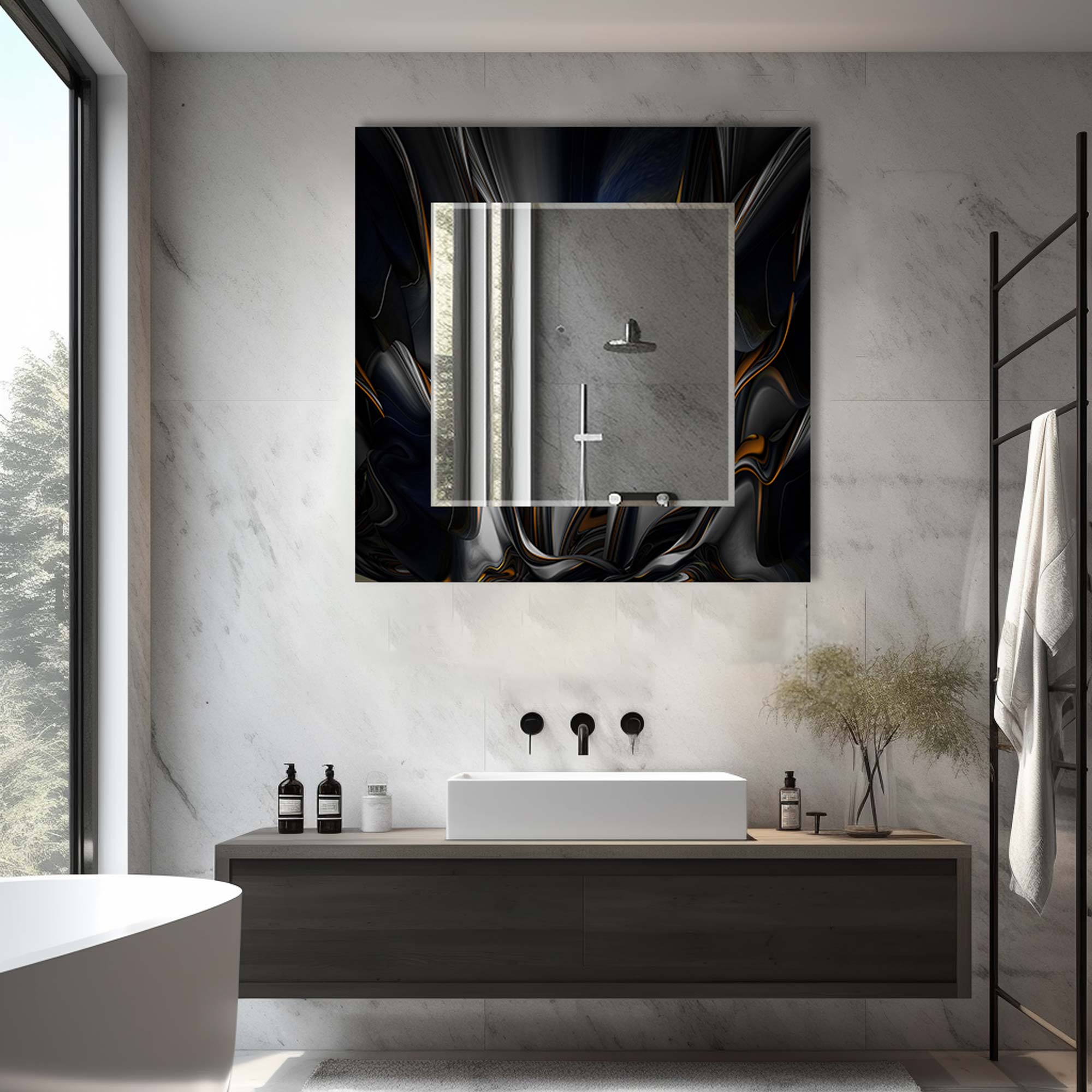 Abstract Floral Tempered Glass Mirror - Elegant Wall Decor for Bedroom, Living Room & Bathroom | Shatterproof & Stylish Home Accent