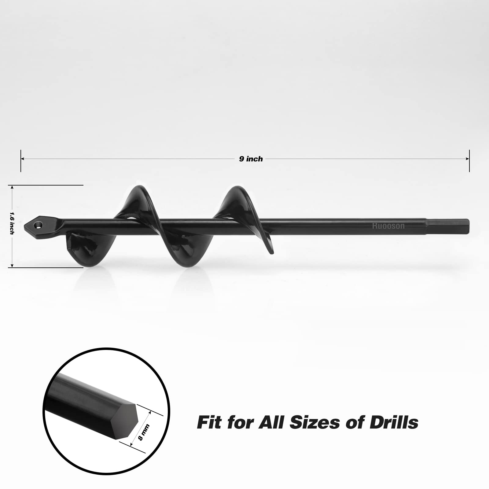 Ruososn 1.6X9 Inch Garden Auger Drill Bit - Spiral Planting Tool for 3/8