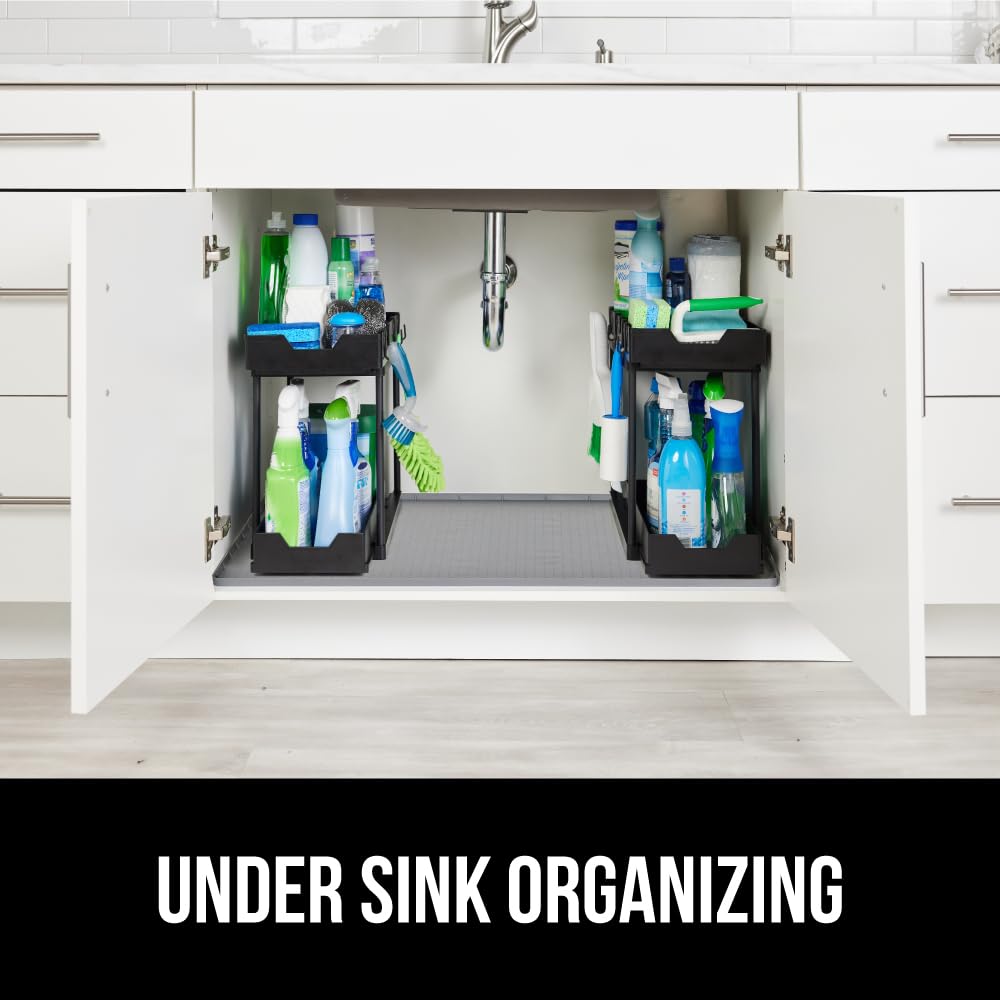 Gorilla Grip Waterproof Silicone Under Sink Mat with Raised Lip - Non-Slip Cabinet Shelf Liner for Kitchen & Bathroom - Dishwasher Safe Drawer Organizer Tray (15
