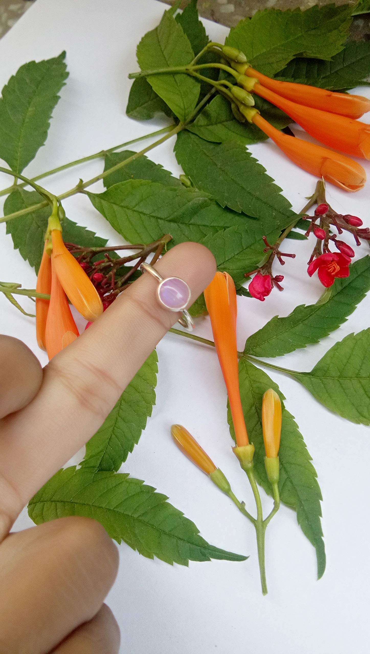 Pink Moonstone Sterling Silver Ring - Boho Dainty Stacking Ring with Healing Crystal, Southwestern Jewelry for Women | Perfect Engagement Gift, Valentine's Day Present & Everyday Wear