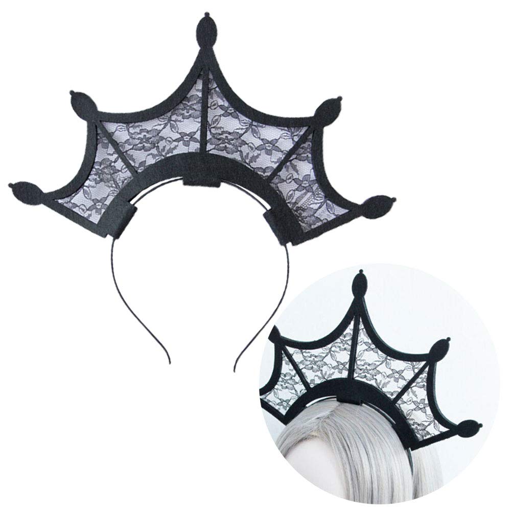 Lurrose Queen Black Lace Headband - Elegant Halloween Tiara Crown & Hair Hoop for Women | Gothic Cosplay Accessory | Perfect for Halloween Parties, Costume Events & Themed Weddings (Black)
