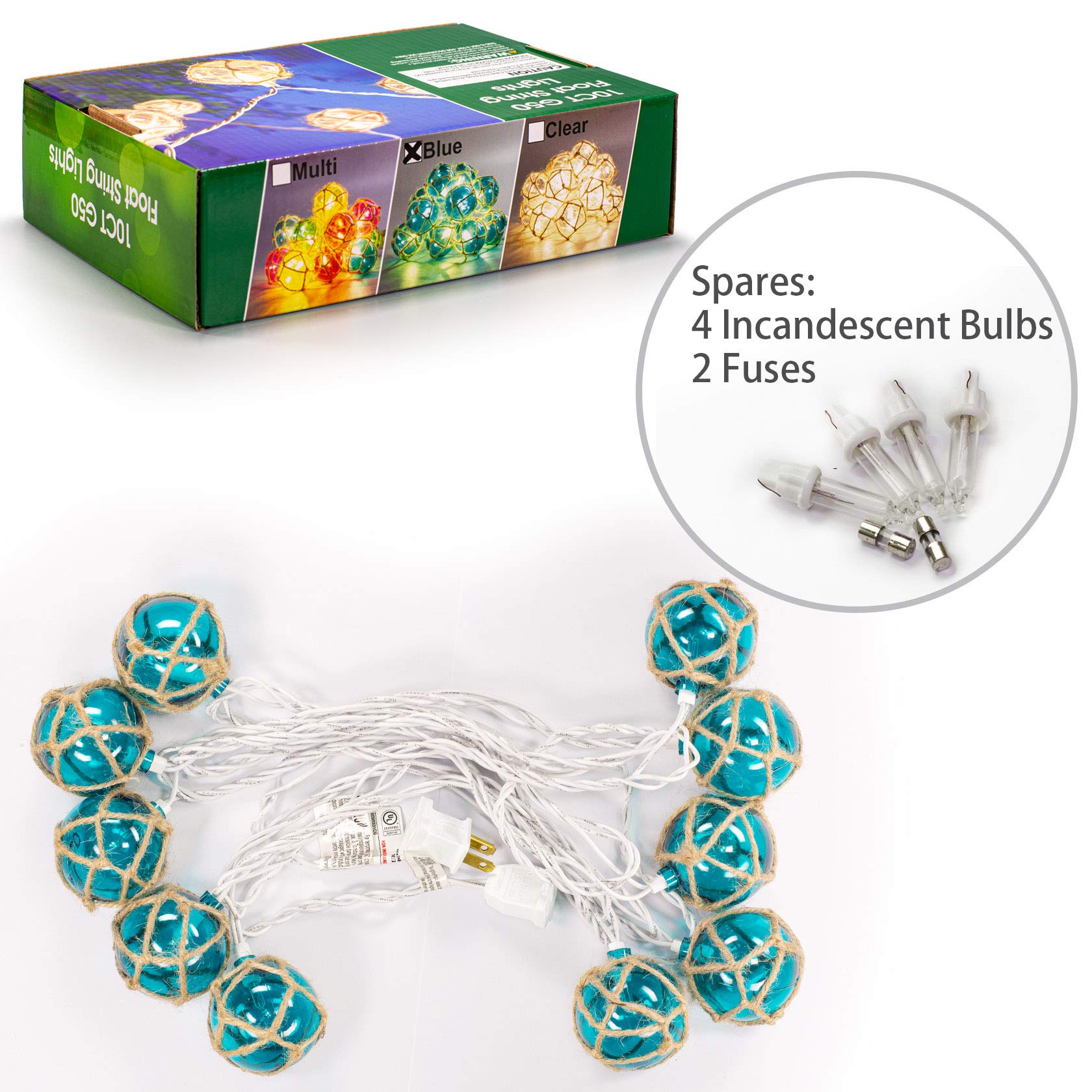 Nautical String Lights - Set of 10 Blue G50 Beach Fairy Lights for Ocean Themed Decor | Waterproof Fishing Lights Perfect for Coastal Room, Patio, Wedding & Outdoor Party Decorations