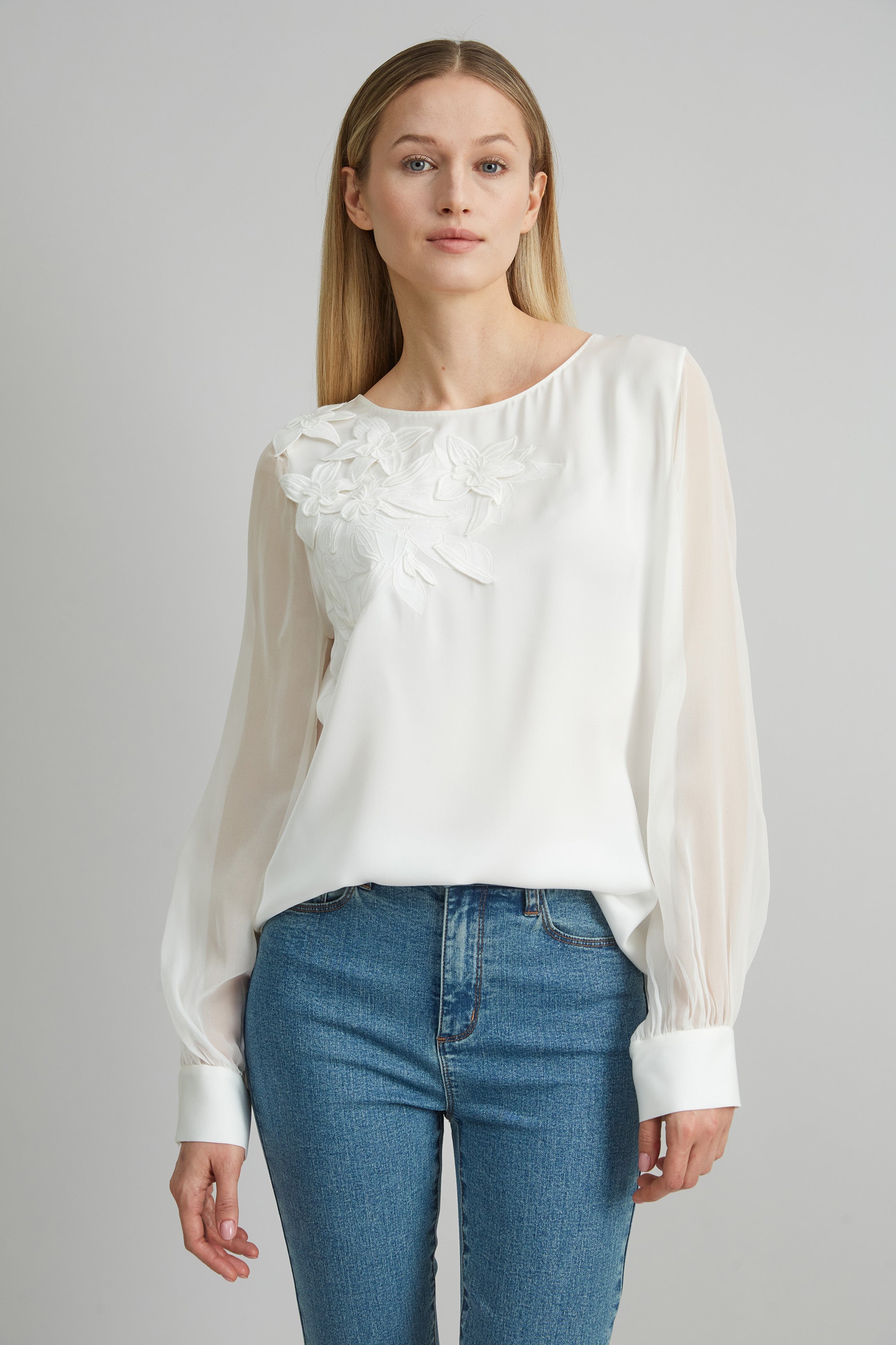 Elegant Floral Applique Silk Blouse for Women - Perfect for Weddings, Parties & Office Wear