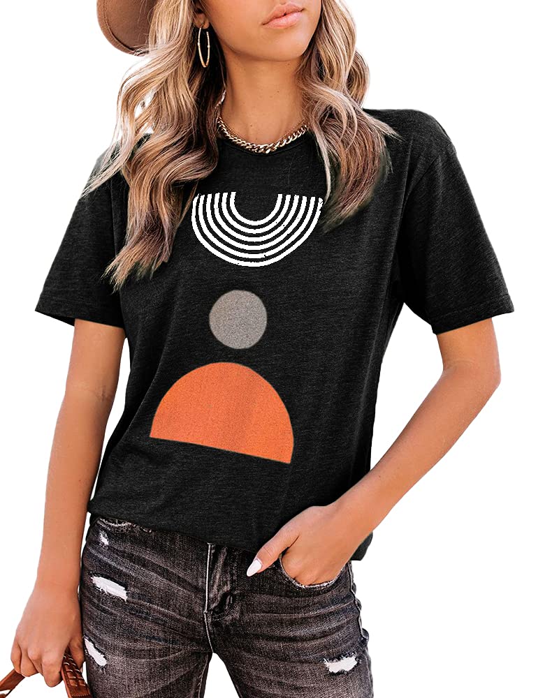 Women's Geometric Print Basic T-Shirt - Crewneck Short Sleeve Loose Fit Casual Tee Top for Everyday Wear, Street Style & Summer Outfits