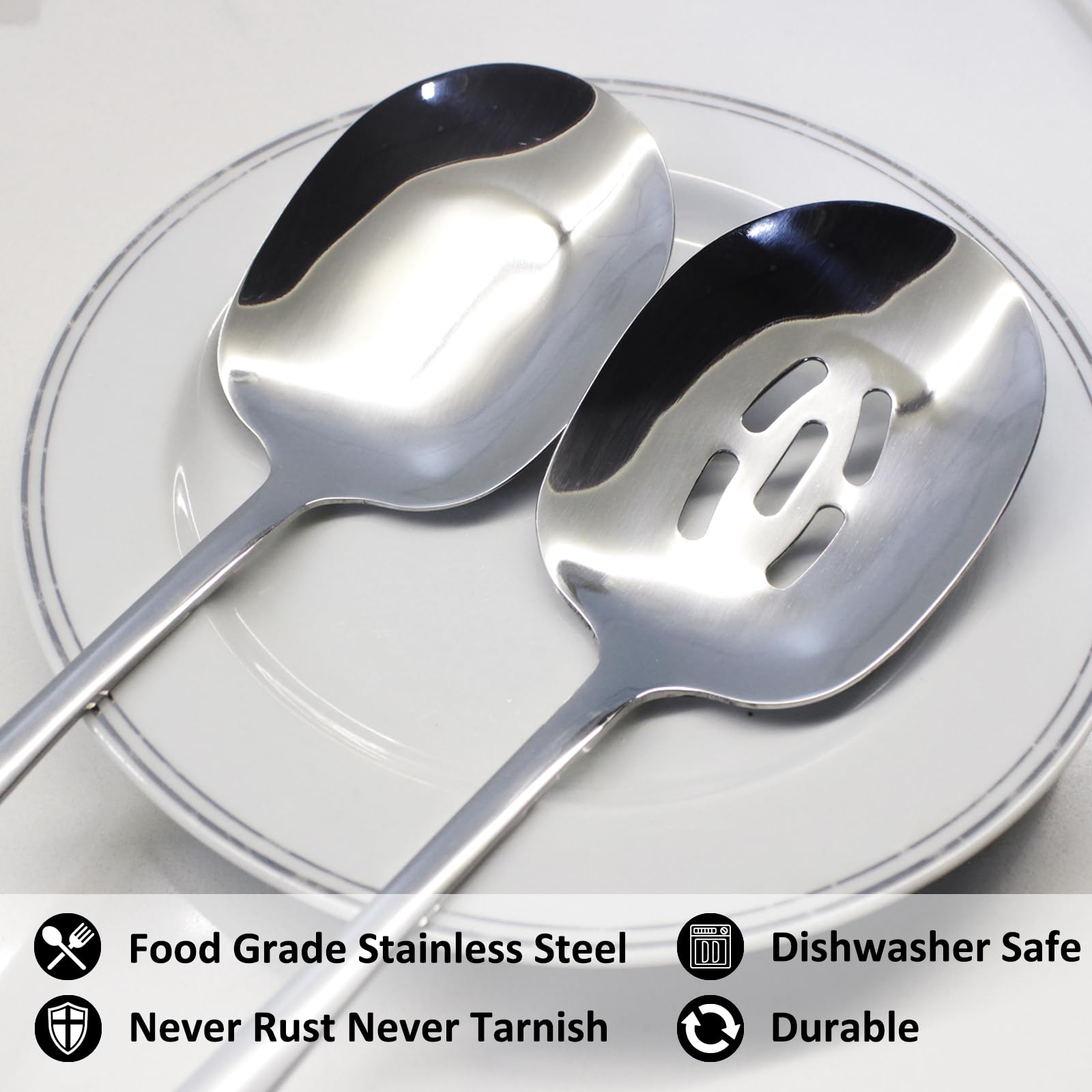 Premium 6-Piece Stainless Steel Serving Spoon Set - 11.4 Inch Extra Large Buffet Utensils, 18/8 Food Grade Mirror Polished Silverware for Catering, Parties & Restaurants - Dishwasher Safe Serving Spoons for Salads, Pasta, Rice & Large Dishes