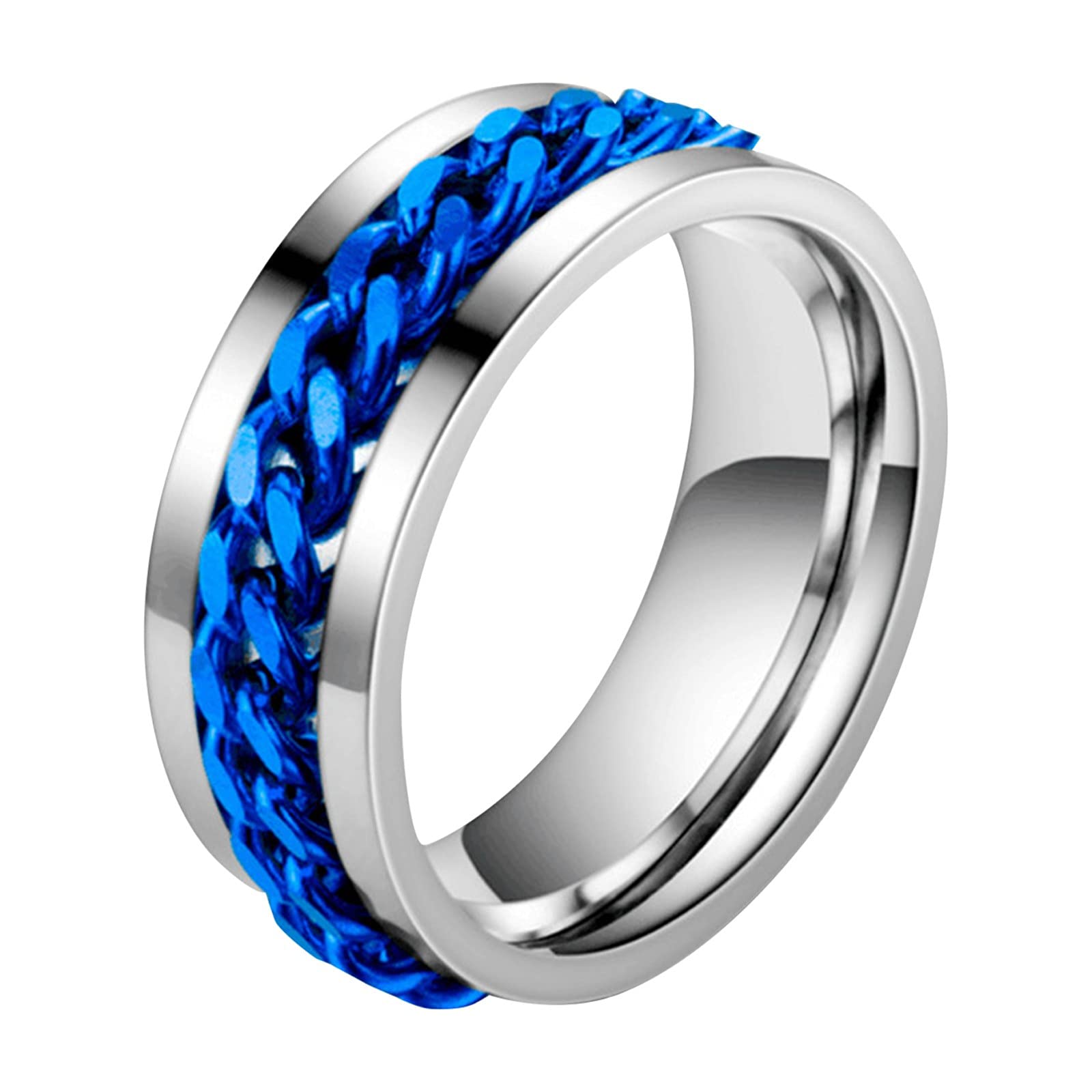 Winnerlion Titanium Fidget Spinner Rings for Anxiety Relief - Stainless Steel Spinning Rings for Women & Men (Size 6-13) - Stress Relief, Wedding Promise Rings, Gold & Blue Options - Perfect for Office, Travel & ADHD Focus