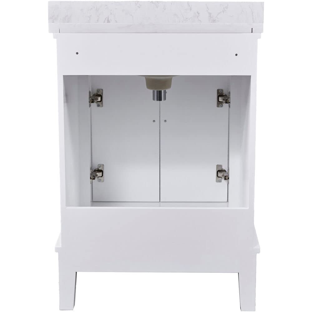 Hanover Lanesboro 24'' White Bathroom Vanity Set with Sink, Mirror & Stone Countertop - Pre-Assembled 2-Door Cabinet for Powder Room or Master Bath | HANVN0105-24-0WH | Perfect for Small Bathrooms & Guest Suites