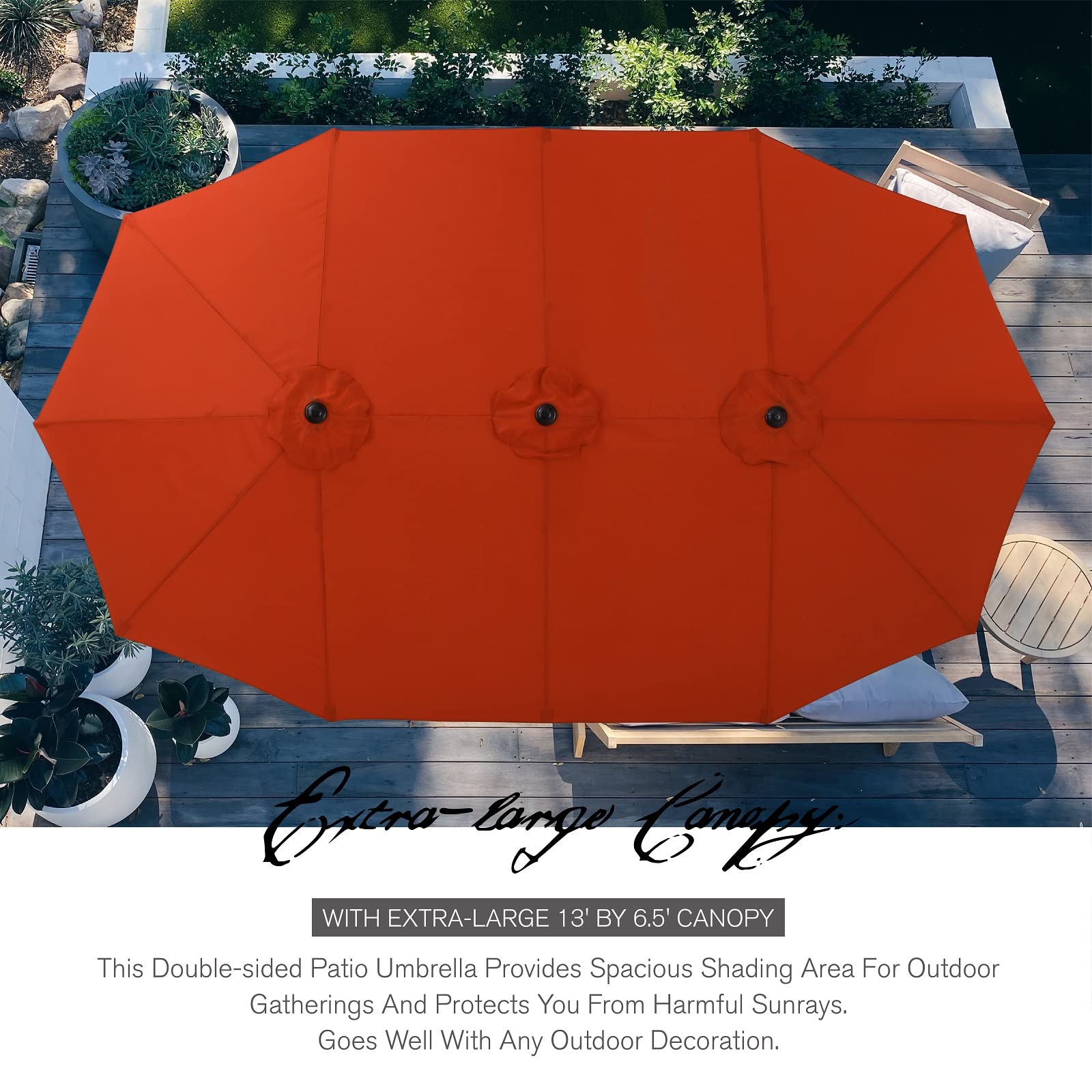 8-Piece Patio Dining Set with 13 Ft Orange Red Double-Sided Umbrella - Outdoor Rattan Chairs & Metal Table with Cushions - Perfect for Yard, Porch, Poolside & Backyard Entertaining
