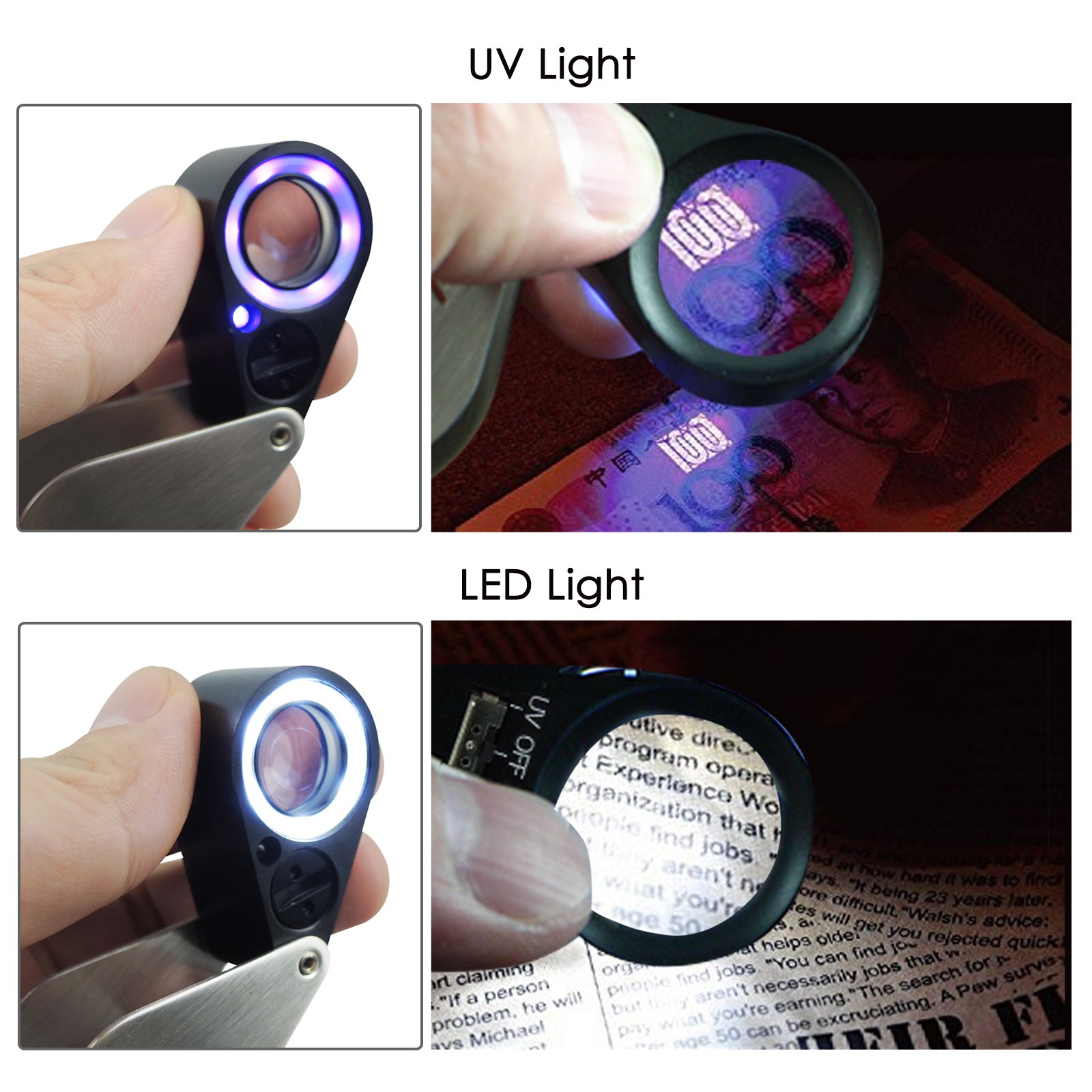 30x Magnifying Glass with LED Light - Foldable Jewelers Loupe for Jewelry, Coins, Stamps, Watches & Antiques - UV & LED Illuminated Pocket Magnifier (21mm Lens) - Perfect for Hobbyists, Gemologists & Collectors - Use for Inspection, Repair & Detailed Close-Up Work