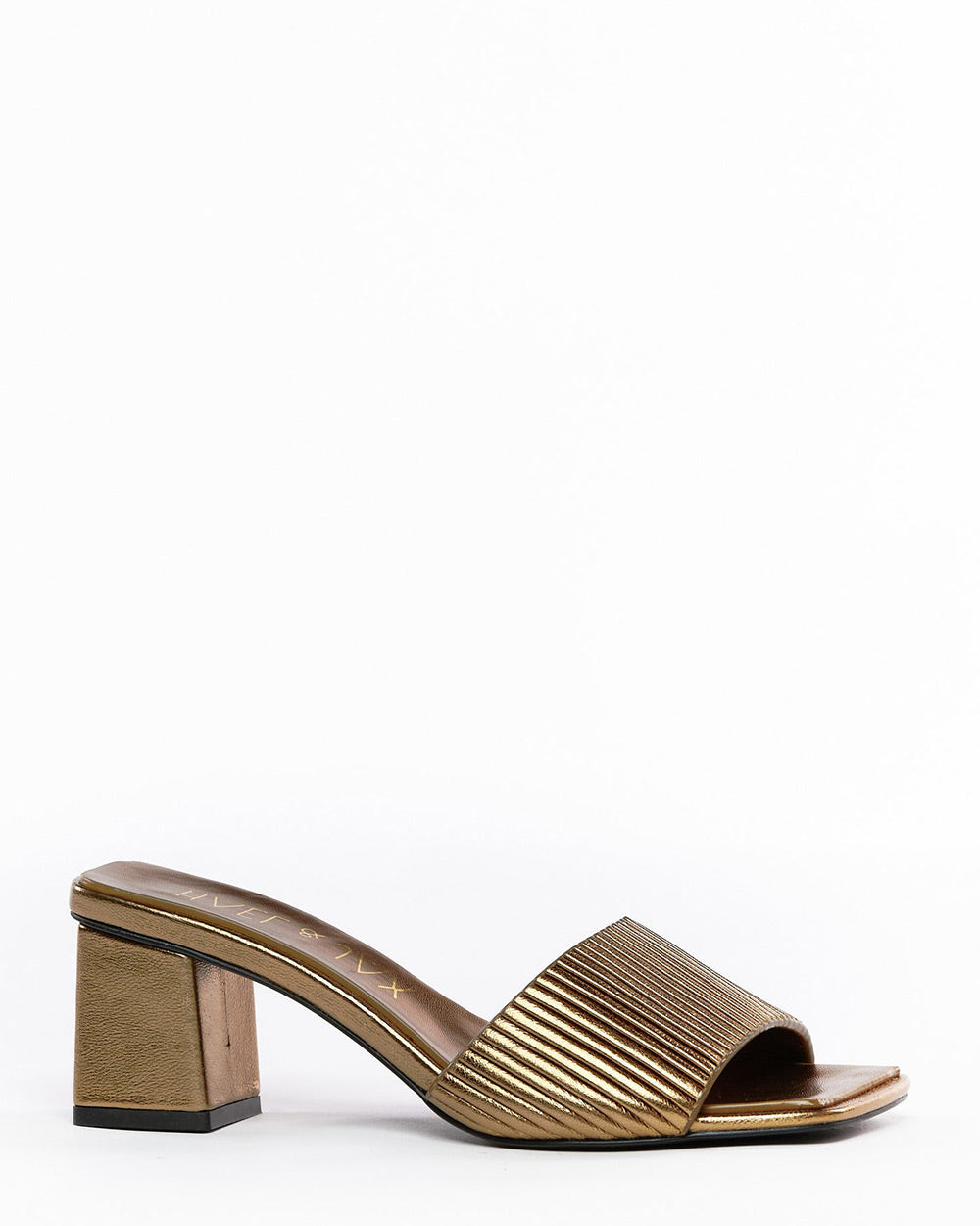 Hael & Jax Dali Gold Leather Heel Slide Sandals - Women's Fashion Luxury Slides for Summer, Beach & Casual Outfits