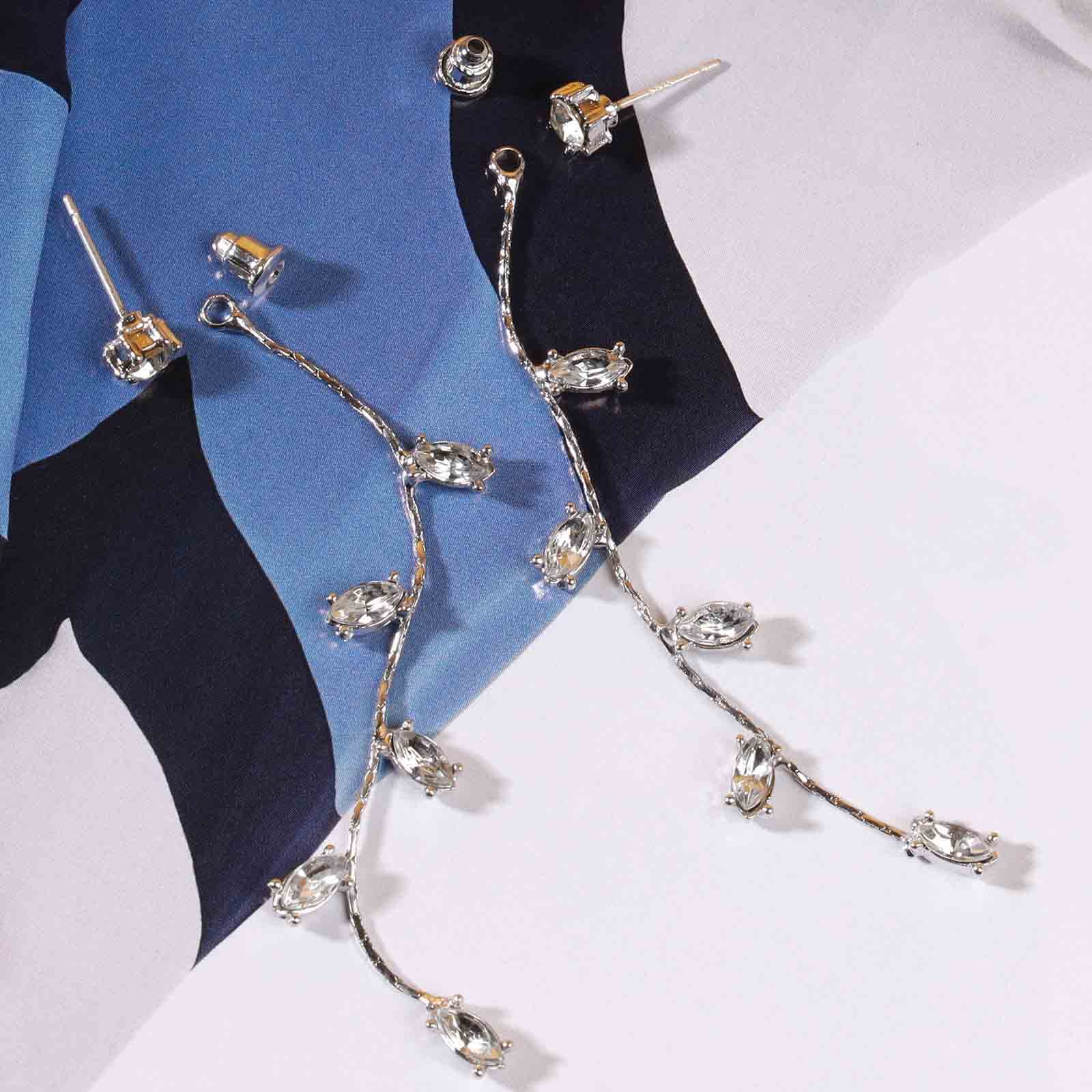 Crystal Leaf Drop Earrings - Silver CZ Rhinestone Dangle Earrings for Women | Elegant Wedding Jewelry & Party Accessories