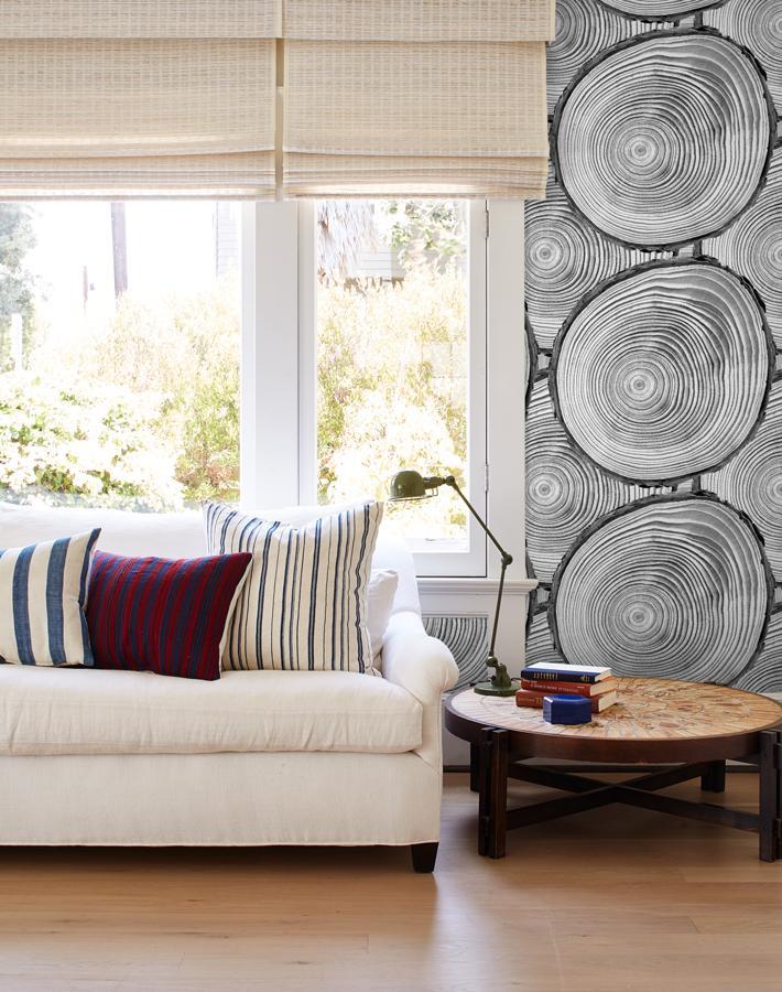 Faux Bois Wallpaper by Nathan Turner - Onyx Black Wood Grain Peel & Stick Wallpaper for Living Room, Bedroom, or Office Decor