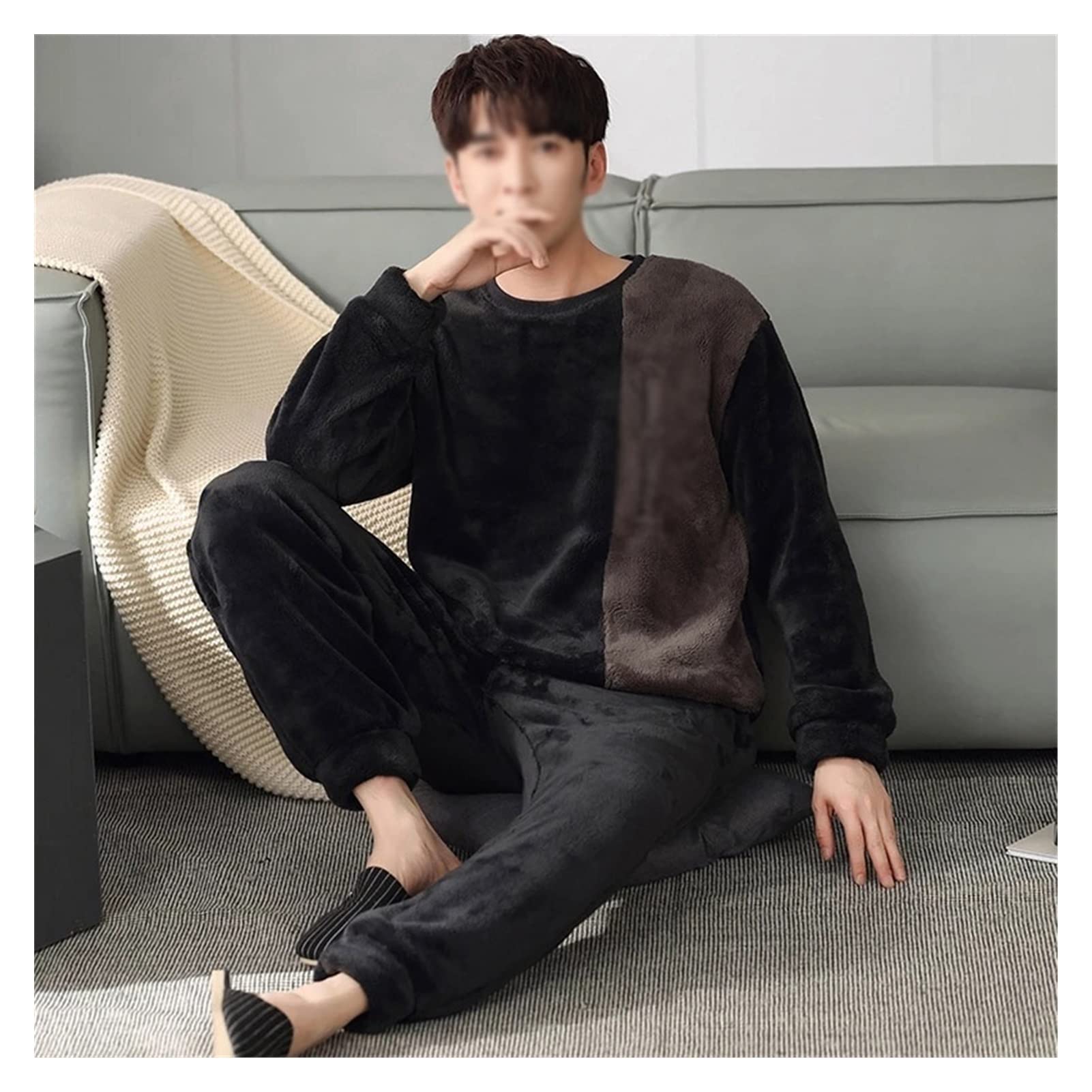 YFQHDD Men's Warm Winter Pajama Set - Thick Flannel & Velvet Sleepwear for Cold Nights (XXL) - Cozy Lounge Wear for Home, Bedtime & Relaxation