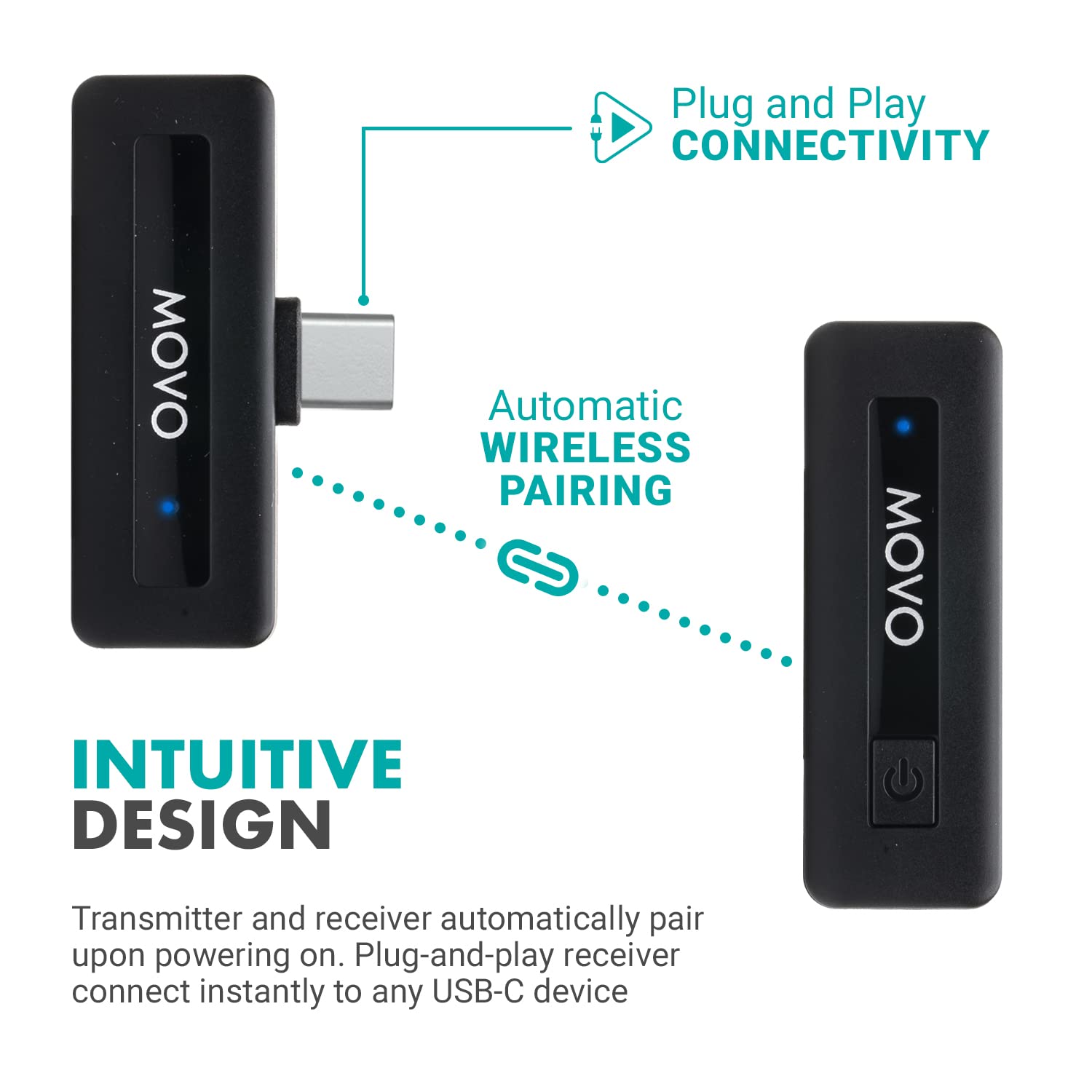 Movo Wireless Mini UC Duo Lavalier Microphone for Android - Ultra Compact Clip-On USB-C Mic with 10HR Battery & 164ft Range - Perfect for Vlogging, Interviews, Live Streaming & Content Creation