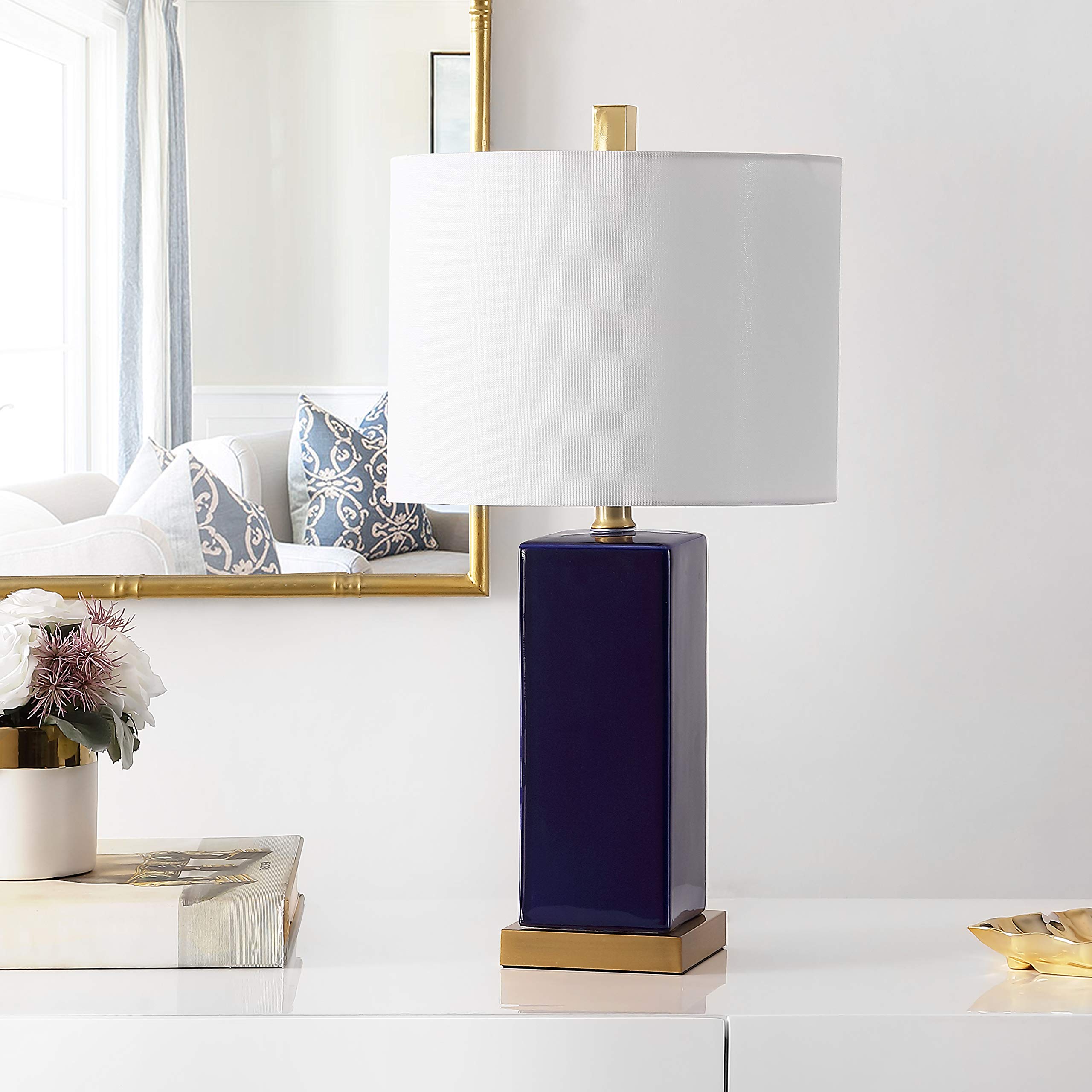 SAFAVIEH Wendi 22-inch Modern Navy Blue Ceramic Table Lamp with LED Bulb - Bedroom, Living Room, Home Office & Nightstand Lighting for Cozy Ambiance