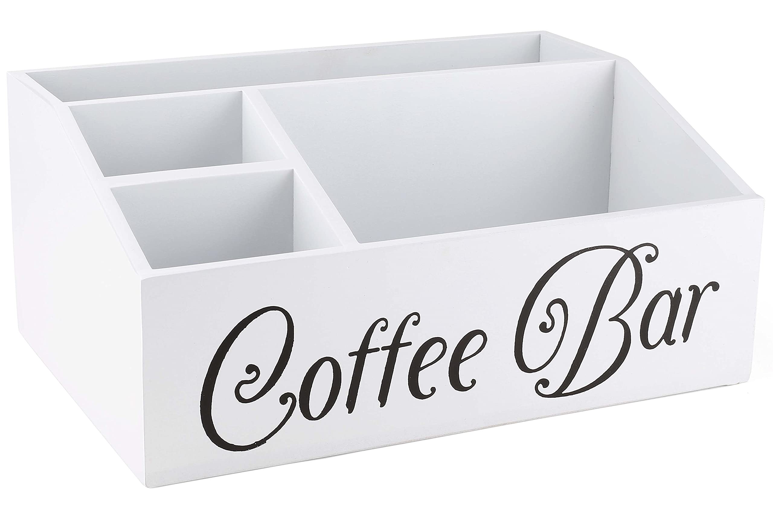 Farmhouse Style Wooden Coffee Station Organizer - Countertop & Desk Coffee Bar Accessories Holder for Cups, Pods & More (Off White) | Perfect for Kitchen, Office & Home Decor