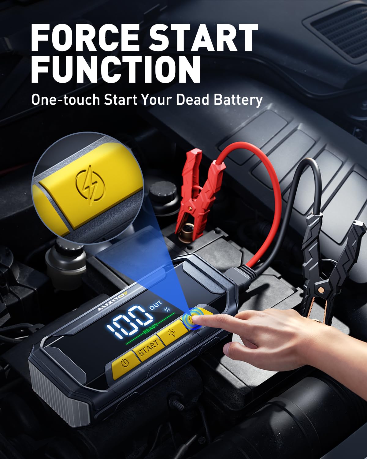 AUXITO 8000A 12V Car Battery Jump Starter with 60W Fast Charging & 160W DC Output - Portable Power Bank for Gas/Diesel Vehicles, 700LM Super Bright Flashlight - Emergency Roadside Assistance, Camping, Power Outages