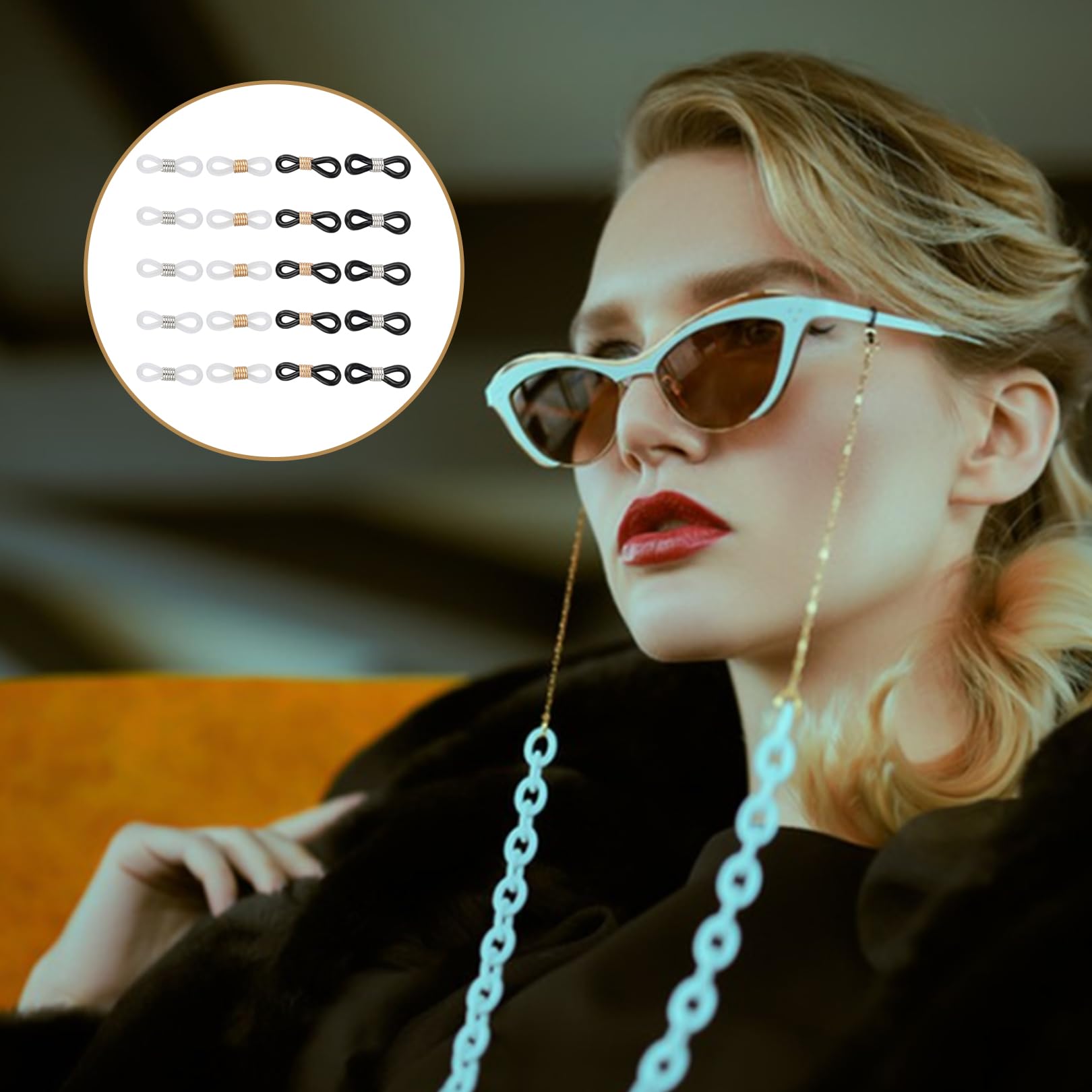 Jeufun 20pcs Adjustable Eyeglass Chains with Silicone Connectors - Anti-Slip Glasses Retainer Ends for Necklace Straps - Perfect for Reading, Sports, and Outdoor Activities