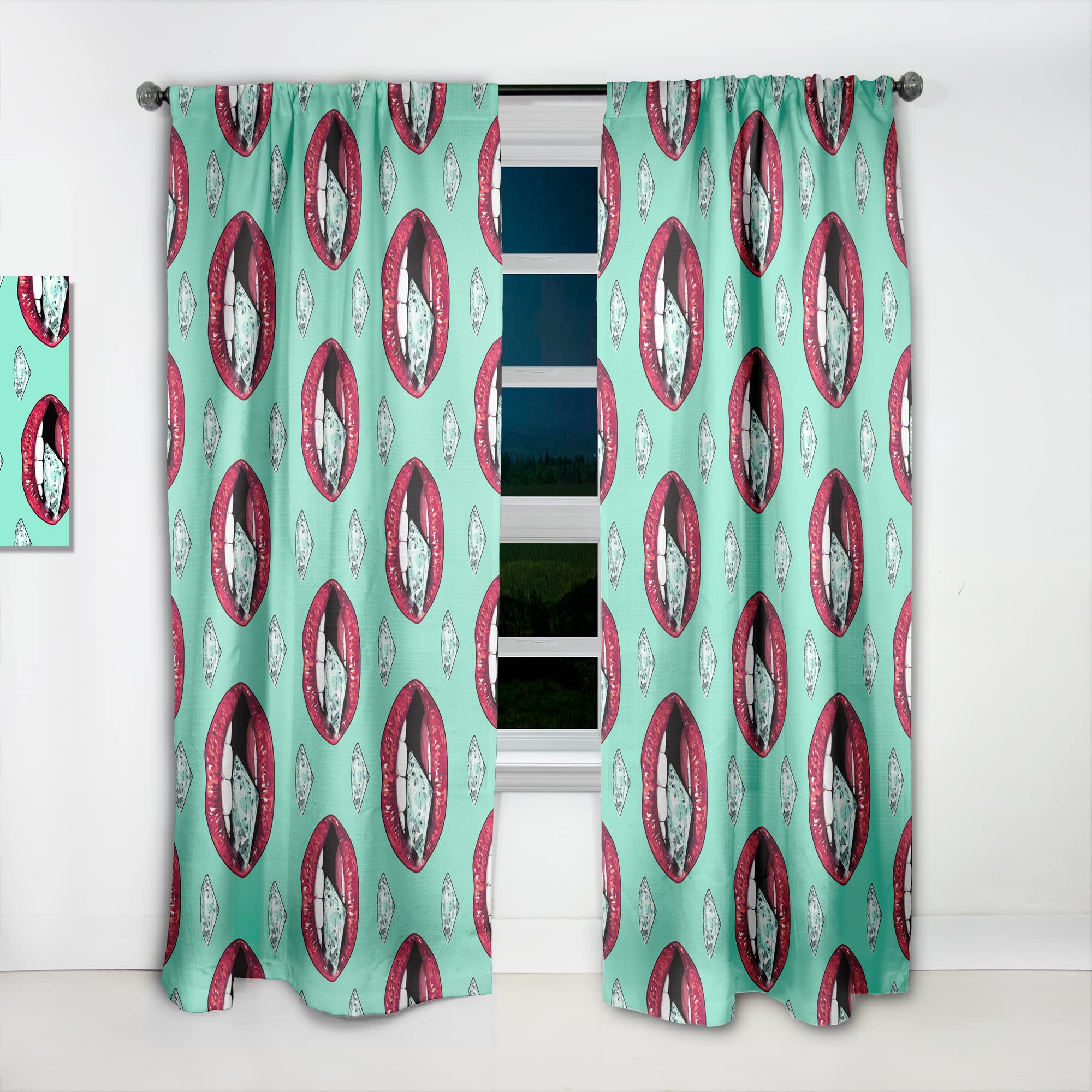 Bright Lips Holding A Sparkling Brilliant Thermal Insulated Curtain Panel - 52x63 Inches - Elegant Window Drapes for Bedroom & Living Room - Perfect for Blackout, Energy Saving & Home Decor