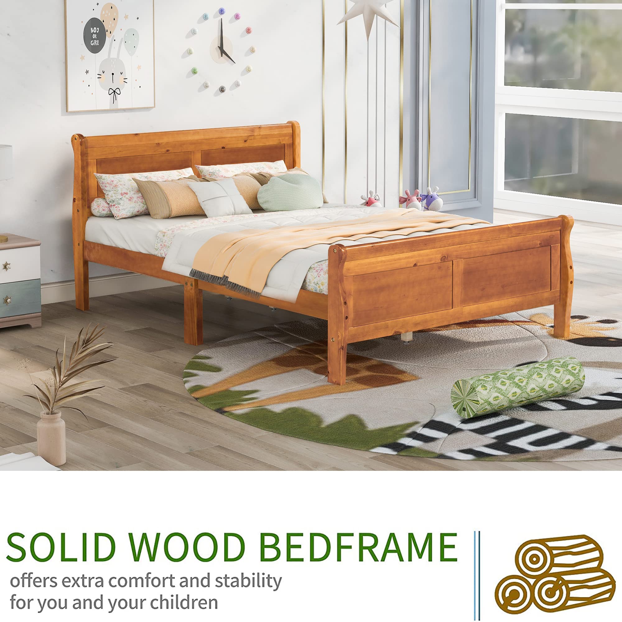 **Harper & Bright Designs Full Size Wooden Platform Bed Frame with Headboard & Footboard - Sturdy 9-Leg Support, No Box Spring Needed - Solid Oak Finish for Kids & Teens - Perfect for Bedrooms, Dorms & Guest Rooms**
