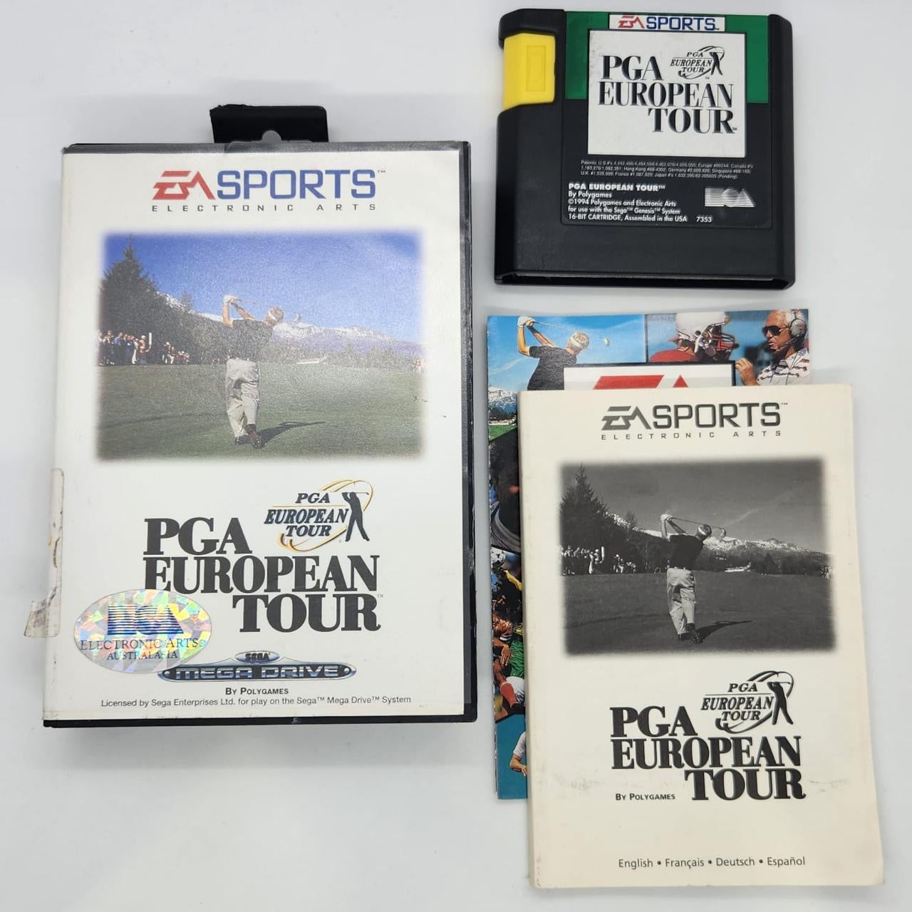 EA Sports PGA European Tour Sega Mega Drive Retro Video Game with Original Manual - PAL Version for Classic Gaming Enthusiasts & Collectors