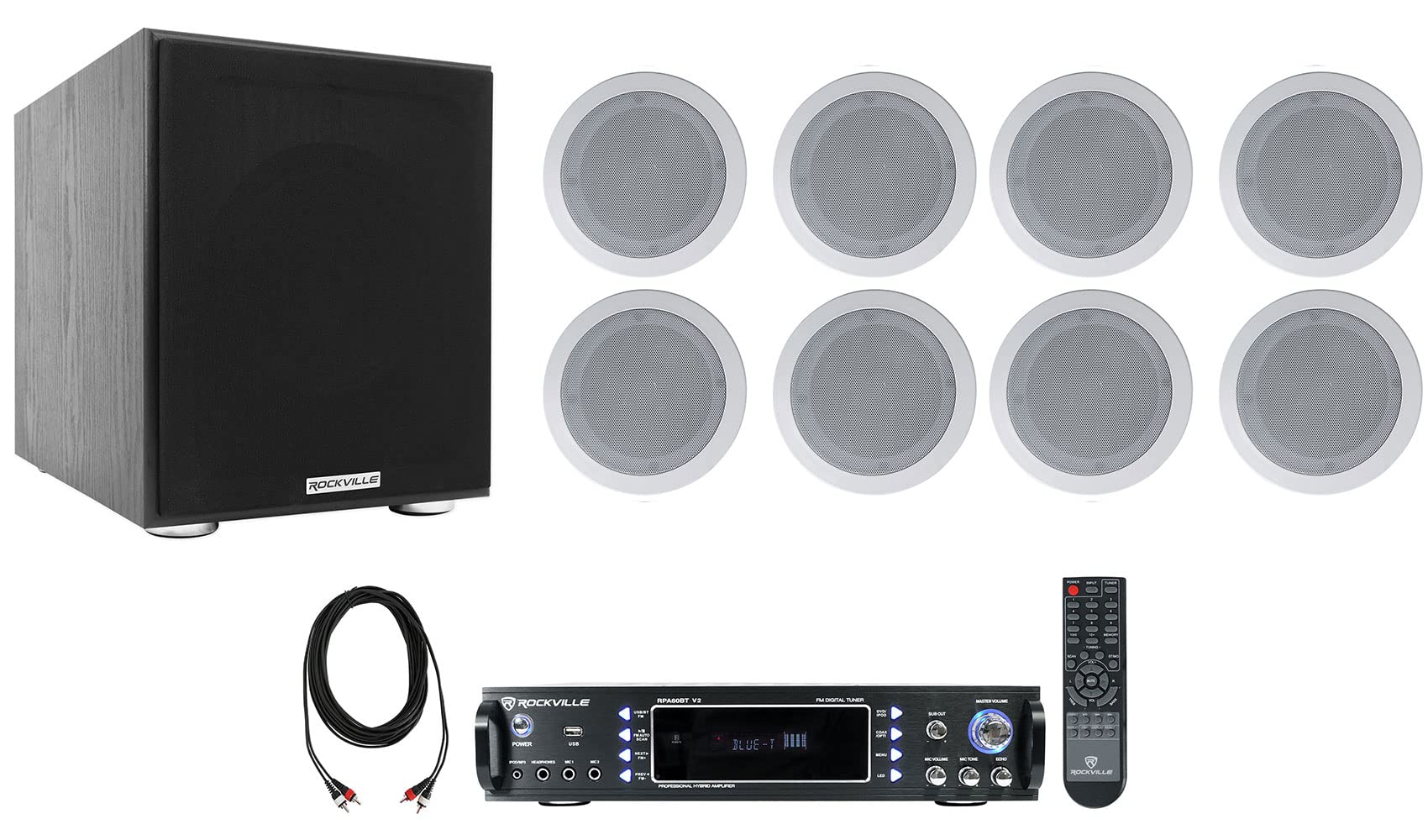 Rockville RPA60BT V2 1000 Watt 2-Channel Bluetooth DJ Amplifier Mixer with USB Input - Professional Audio System for DJs, Karaoke, Live Performances & Home Theater