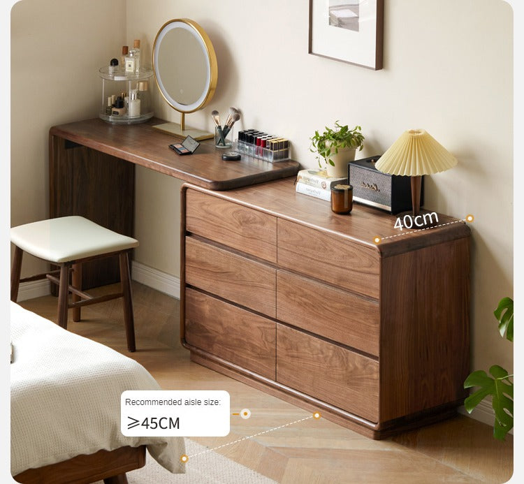 Premium Black Walnut & Golden Sandalwood Solid Wood Extendable Vanity Dressing Table - Perfect for Bedroom Makeup, Beauty Salon & Home Decor