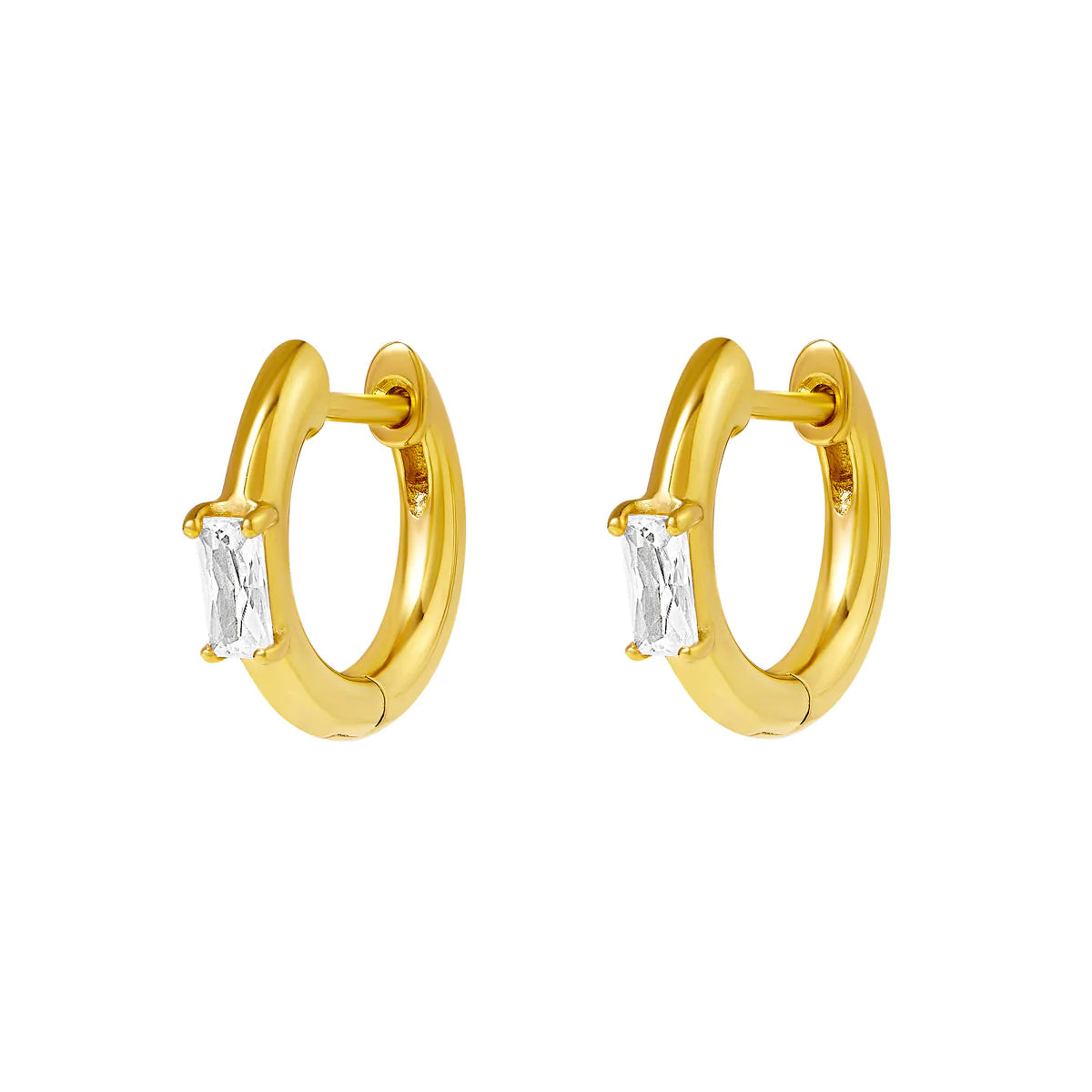 Lumen Baguette Huggie Earrings in Gold - Elegant Hoop Huggies for Women, Perfect for Everyday Wear, Parties & Special Occasions