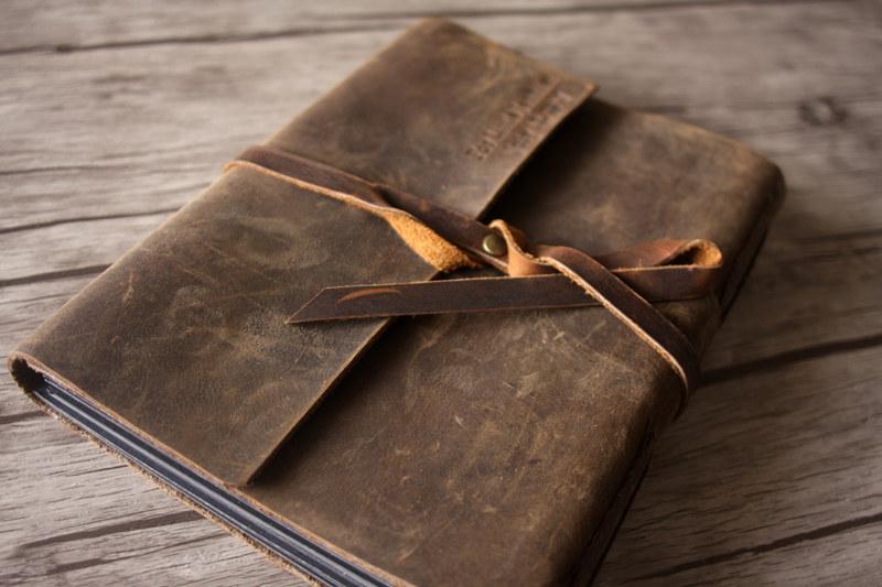 Vintage Personalized Genuine Brown Leather Photo Album - Handmade Scrapbook for Wedding, Baby & Family Memories - Perfect Gift for Anniversary & Special Occasions