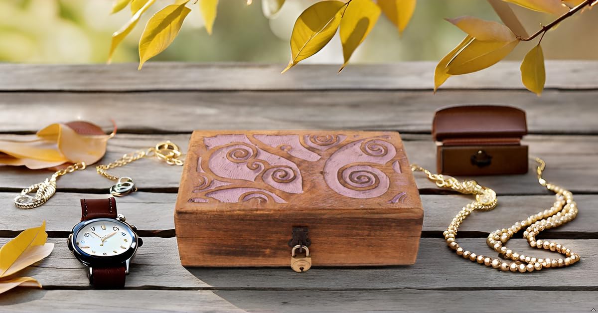 Handmade Wooden Jewelry Box with Tree of Life Carving - Lockable Keepsake Storage Box for Necklaces, Rings & Watches - Perfect Birthday Gift, Anniversary Present & Home Decor Organizer (Violet)