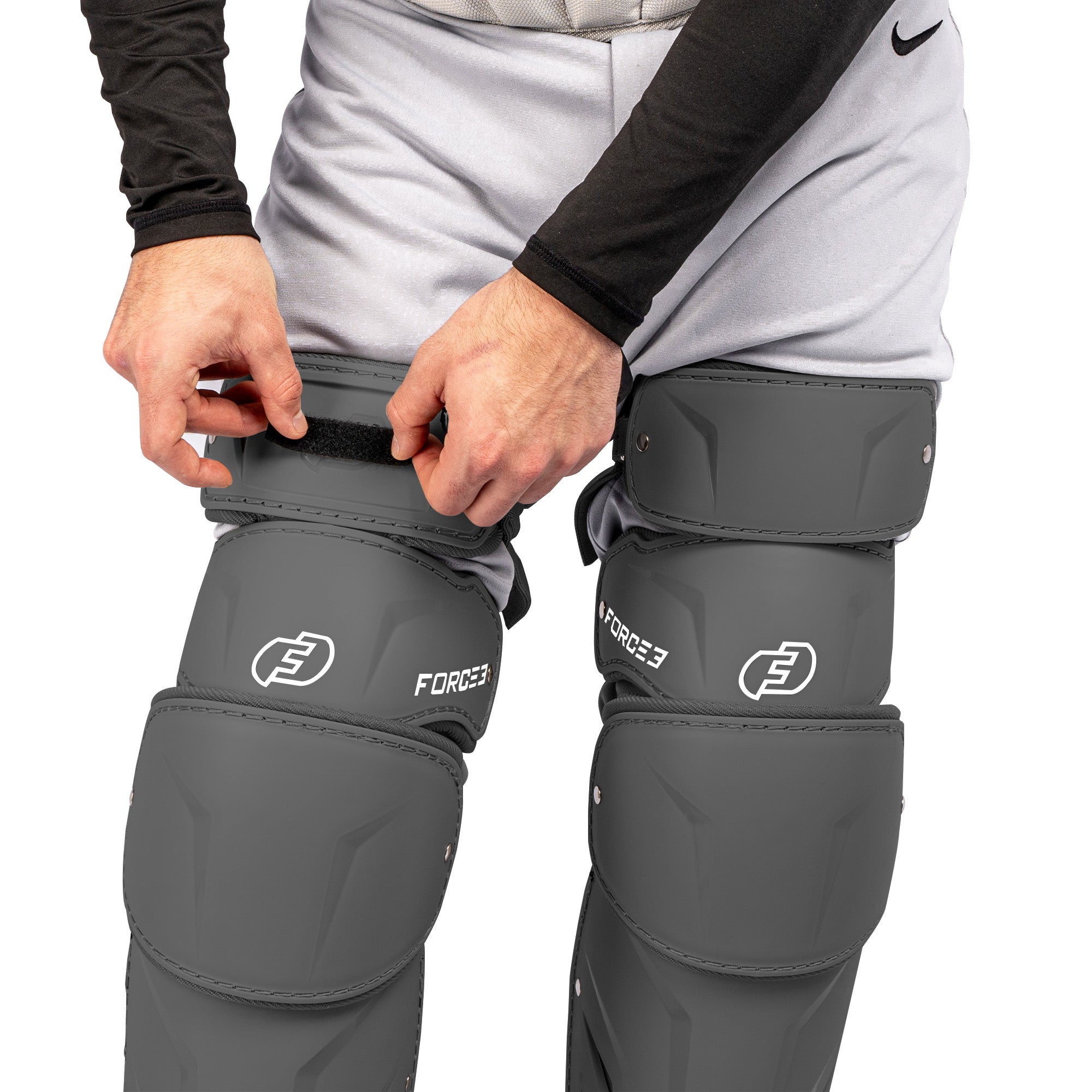 FORCE3 XS3® PRO ELITE Baseball Catcher Leg Guards - Adult Size | Lightweight Protective Gear for PitchCom® System | Perfect for MLB, College & Youth Games