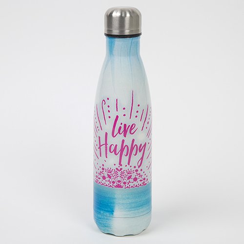 Natural Life Live Happy Water Bottle - BPA Free, 32oz Insulated Stainless Steel Bottle for Gym, Hiking & Travel - Keep Drinks Cold 24Hrs