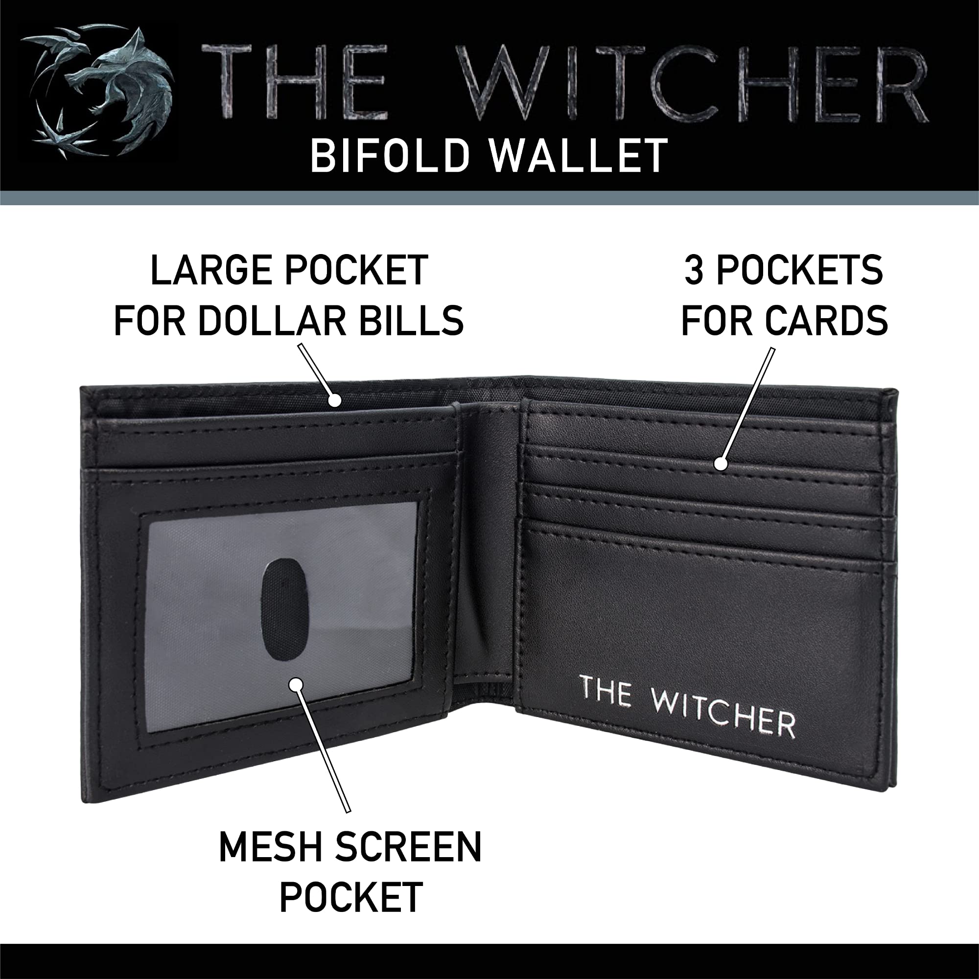 The Witcher Netflix Inspired Bifold Travel Wallet - Premium Leather RFID Blocking Wallet for Men, Black | Perfect for Travel, Business & Everyday Use