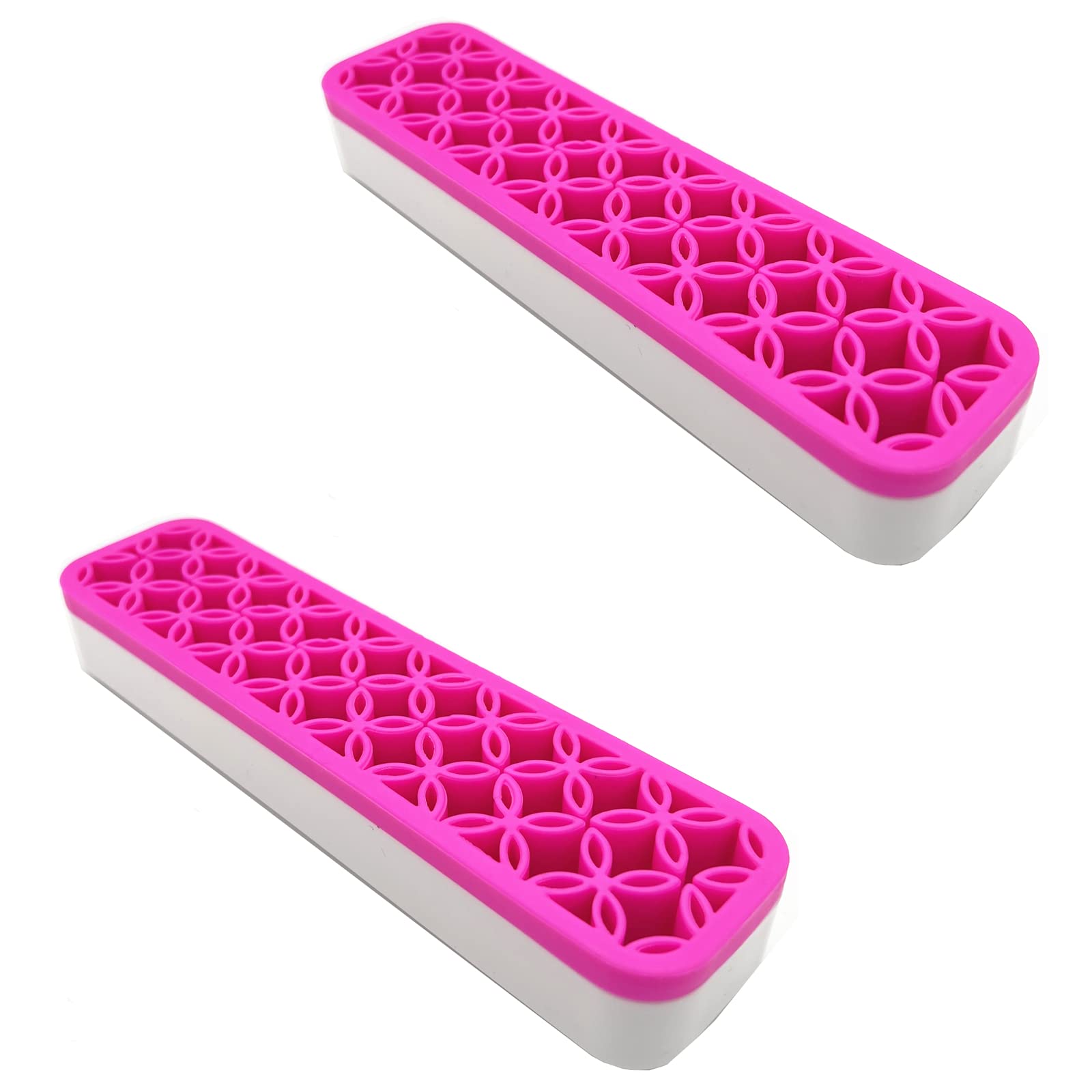 2-Pack Pink Rectangle Silicone Makeup Brush Holder - Cosmetic Storage Box & Desktop Organizer for Brushes, Pens, Makeup Tools | Perfect for Vanity, Bathroom, Office & Travel