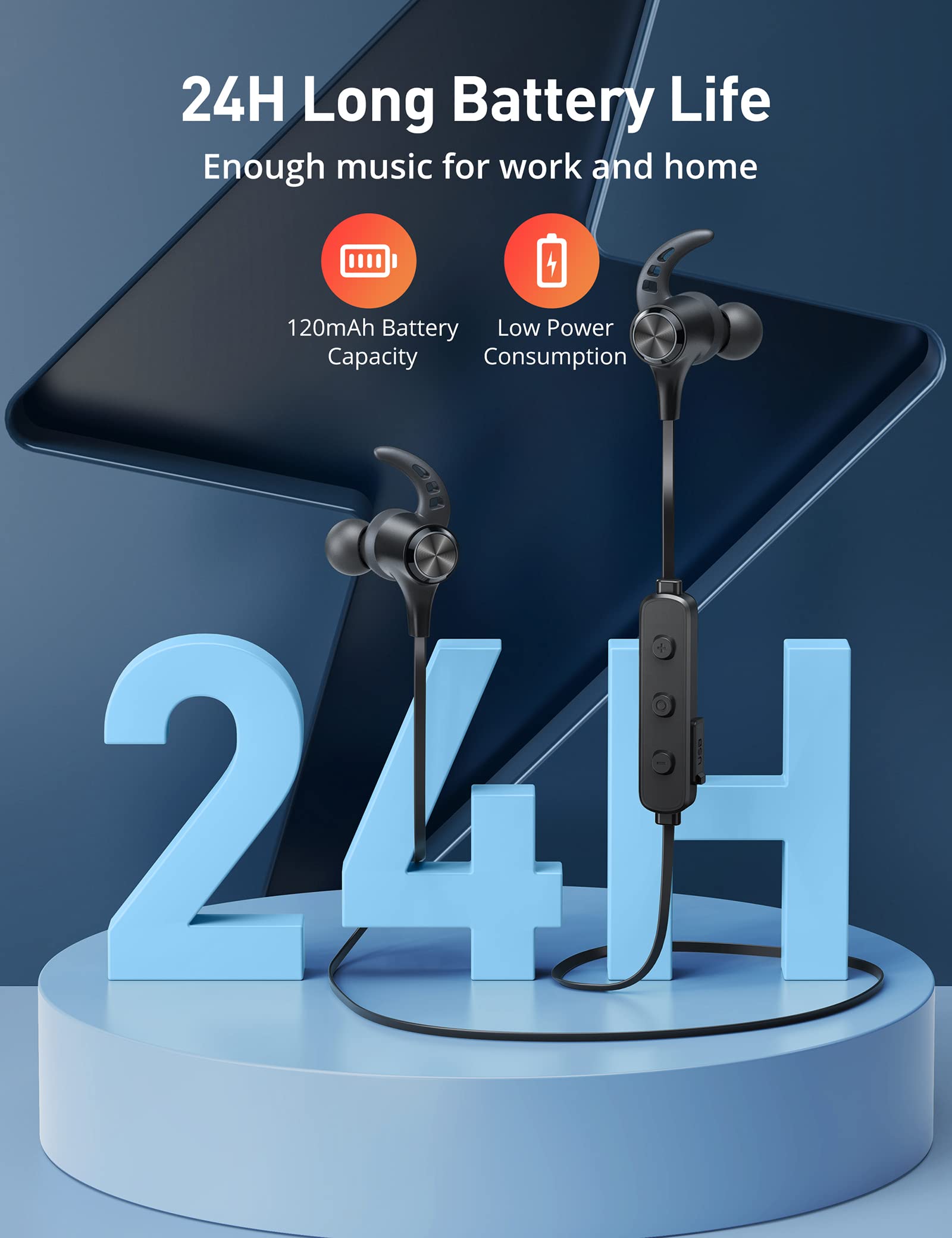 Wireless Bluetooth 5.2 Earbuds with aptX Stereo, Deep Bass & Built-in Mic - 16H Playtime, Magnetic Design, IPX7 Waterproof - Perfect for Running, Gym Workouts & Outdoor Sports