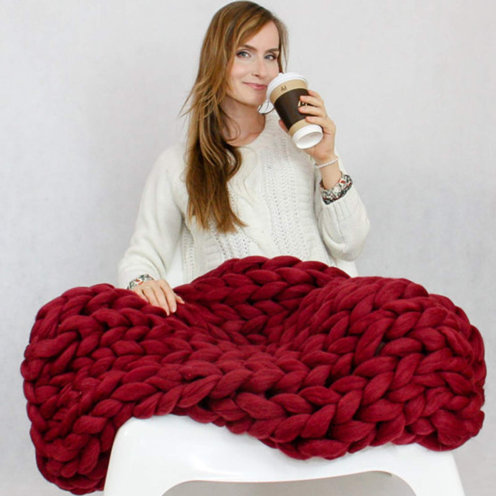 Chunky Knit Throw Blanket - Soft Hand-Woven Oversized Blanket for Bed, Sofa & Home Decor | Cozy Giant Yarn Blanket Perfect for Living Room, Nursery & Gift Giving