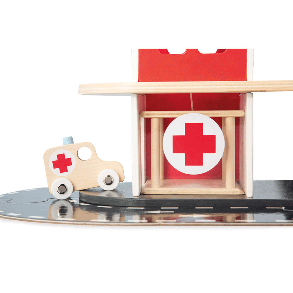 Janod Bolid Fire Station Toy - Wooden Fire Truck Playset for Kids, Pretend Play & Imaginative Learning - Perfect for Preschoolers & Toddlers (Indoor Play, Birthday Gifts, Daycare Activities)